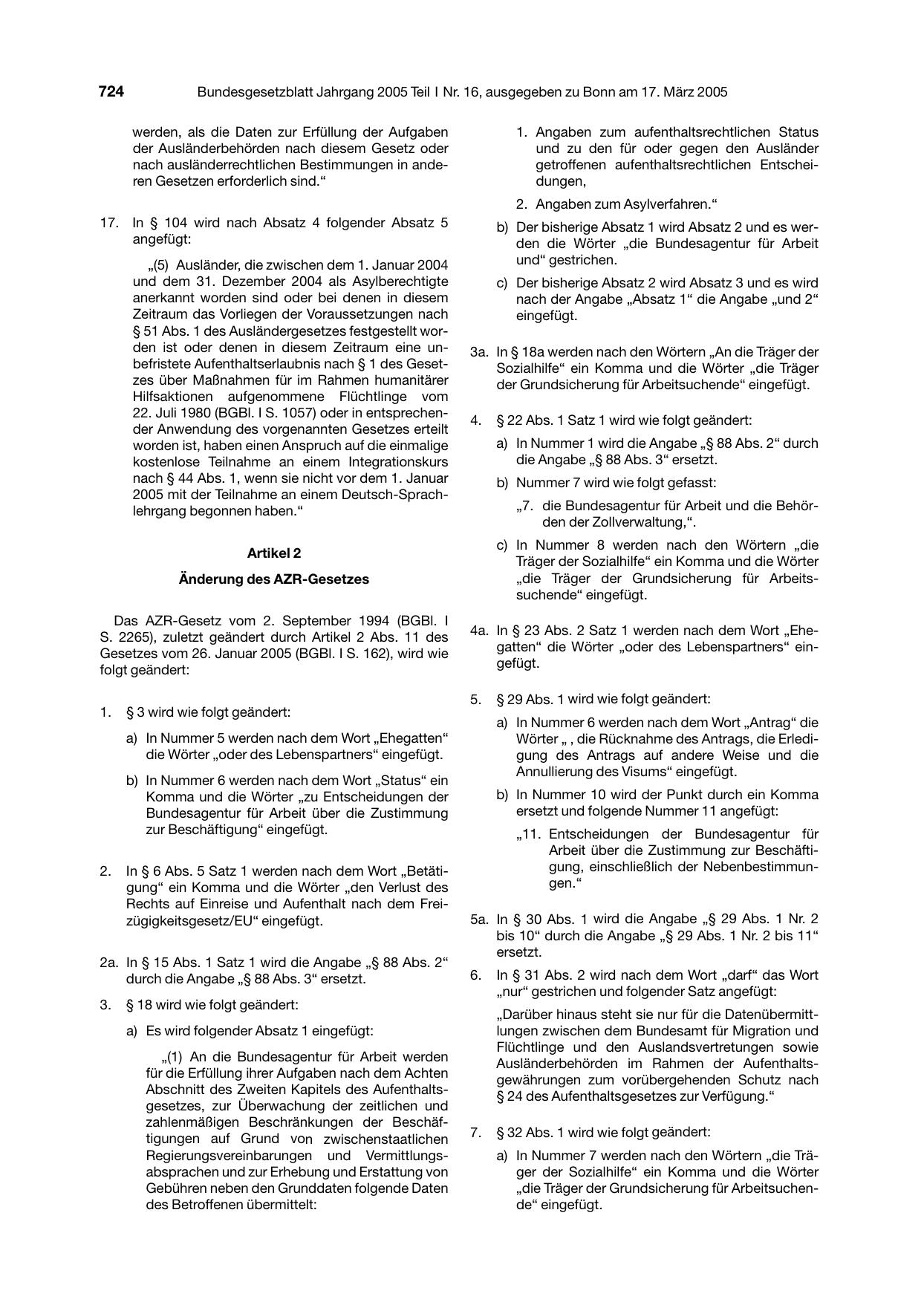 BGBl. 2005, Seite 724 — Originalseite als Abbildung