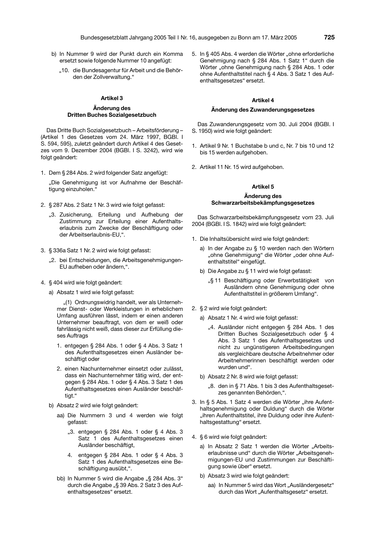 BGBl. 2005, Seite 725 — Originalseite als Abbildung