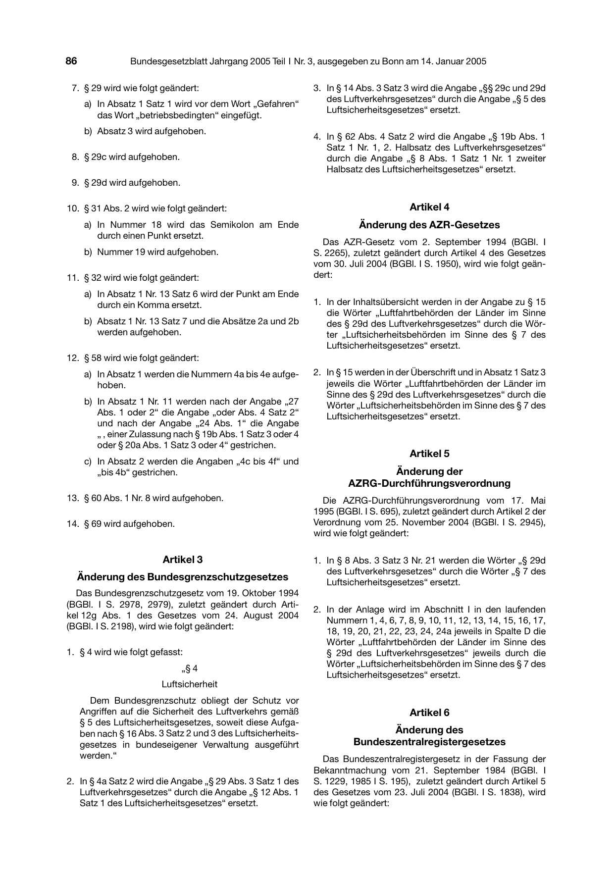 BGBl. 2005, Seite 86 — Originalseite als Abbildung