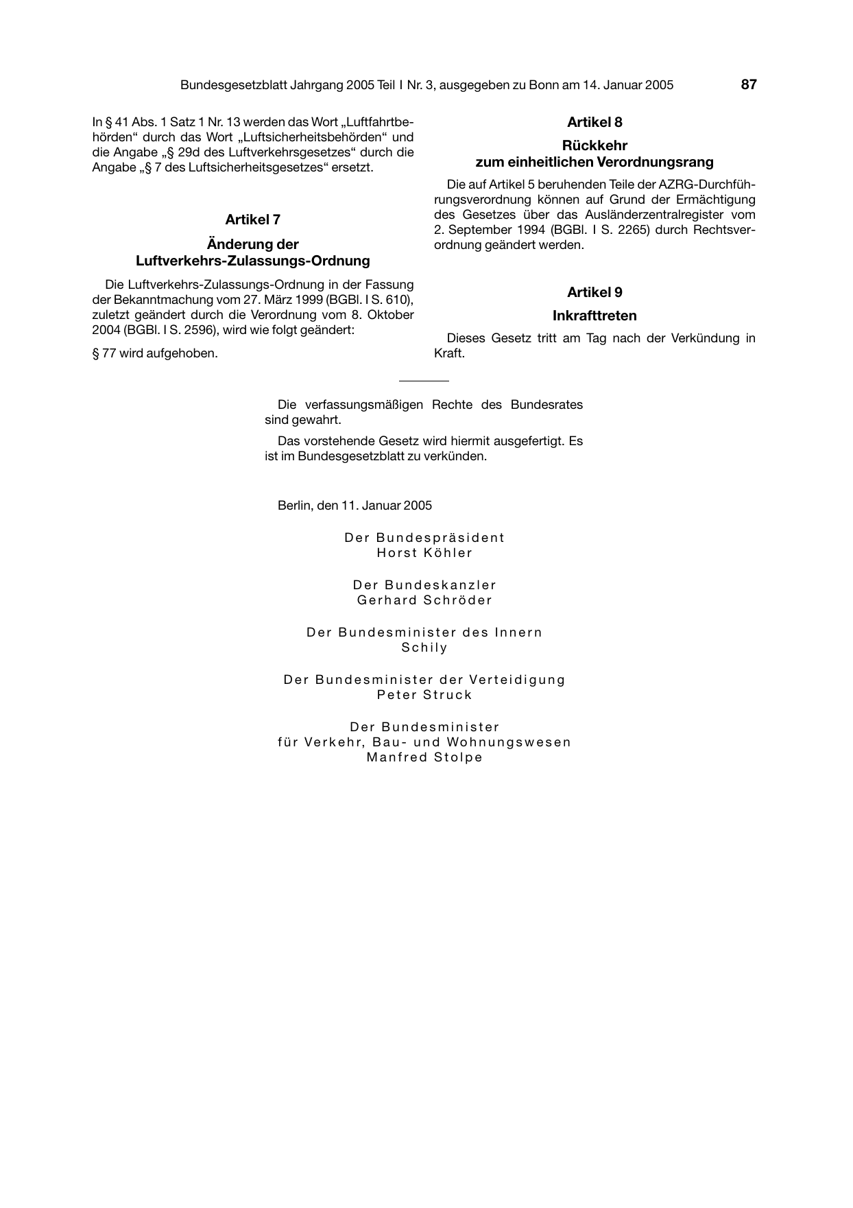 BGBl. 2005, Seite 87 — Originalseite als Abbildung