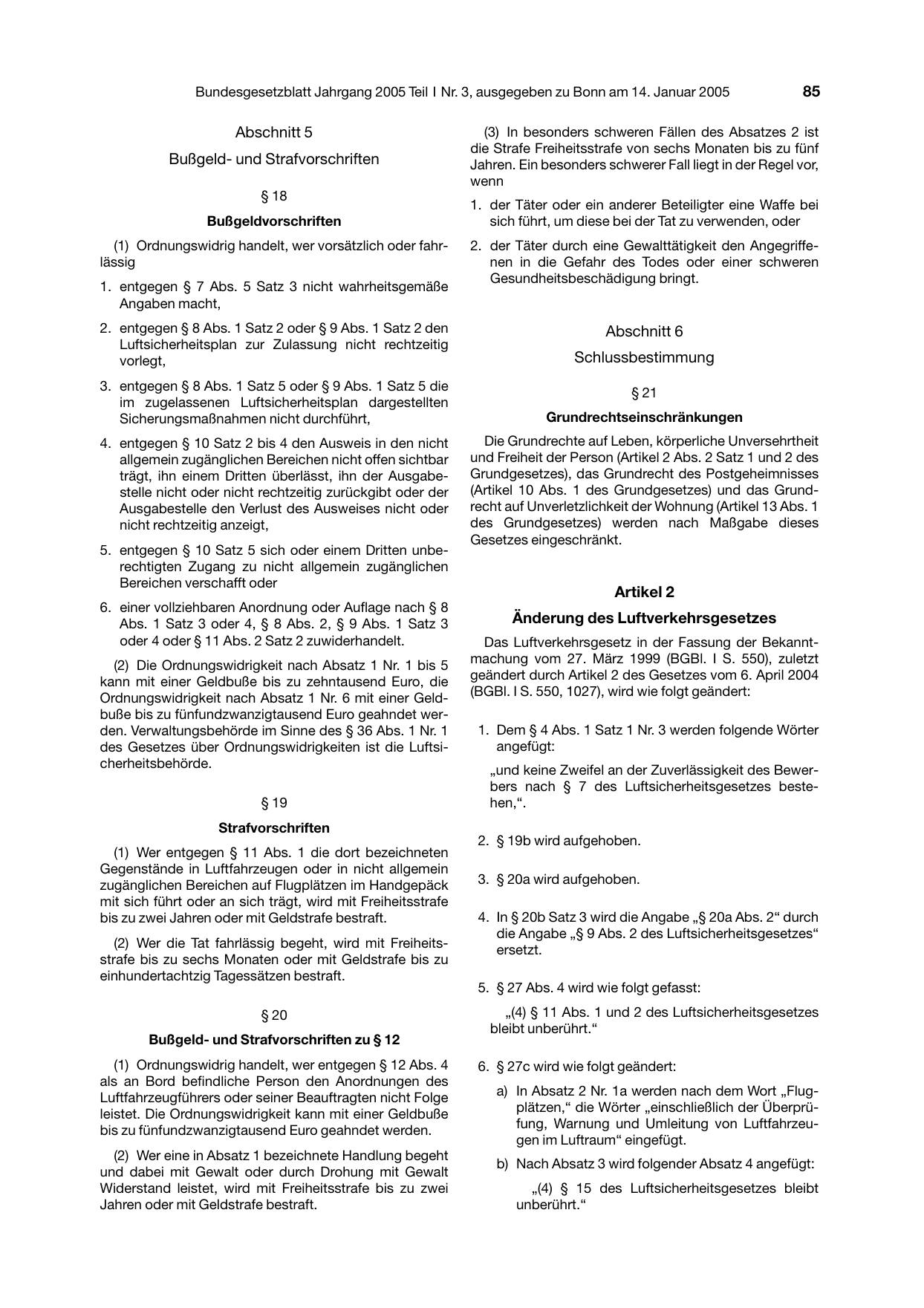 BGBl. 2005, Seite 85 — Originalseite als Abbildung