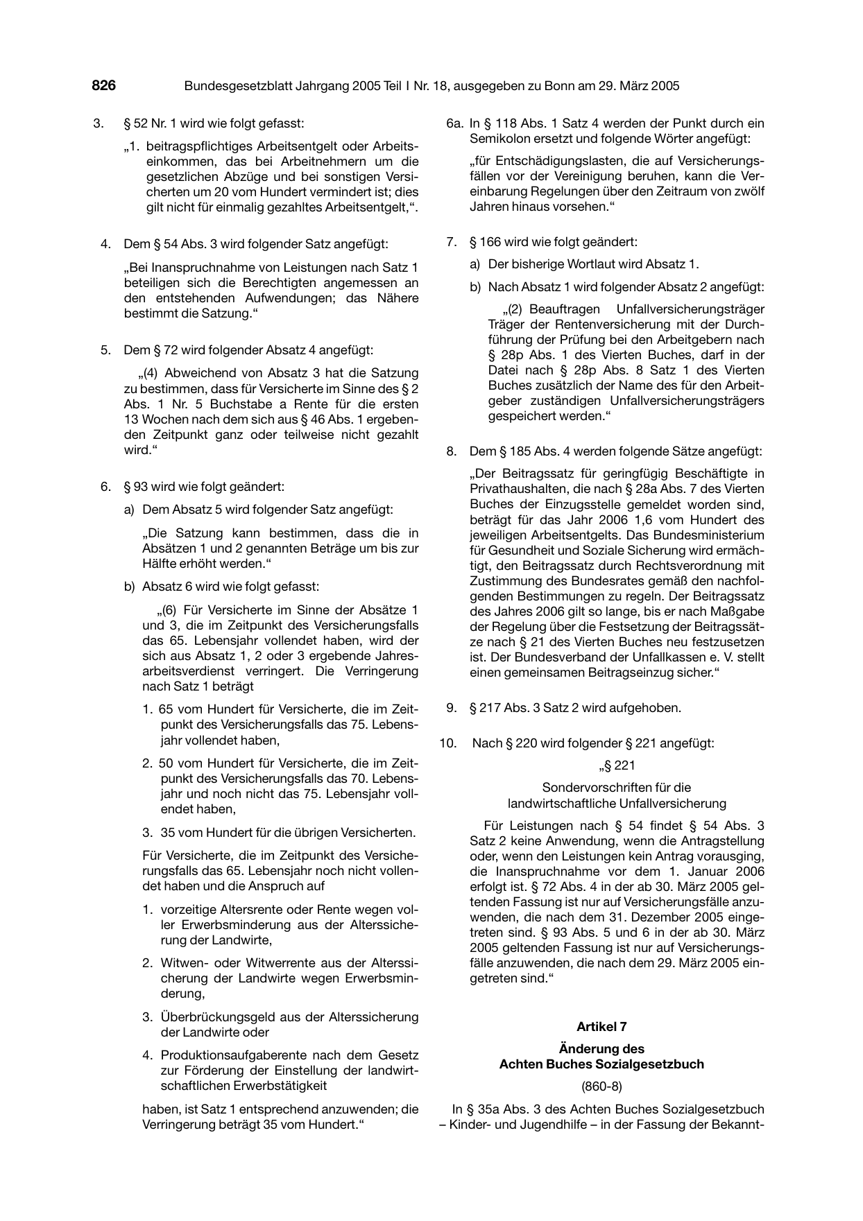 BGBl. 2005, Seite 826 — Originalseite als Abbildung