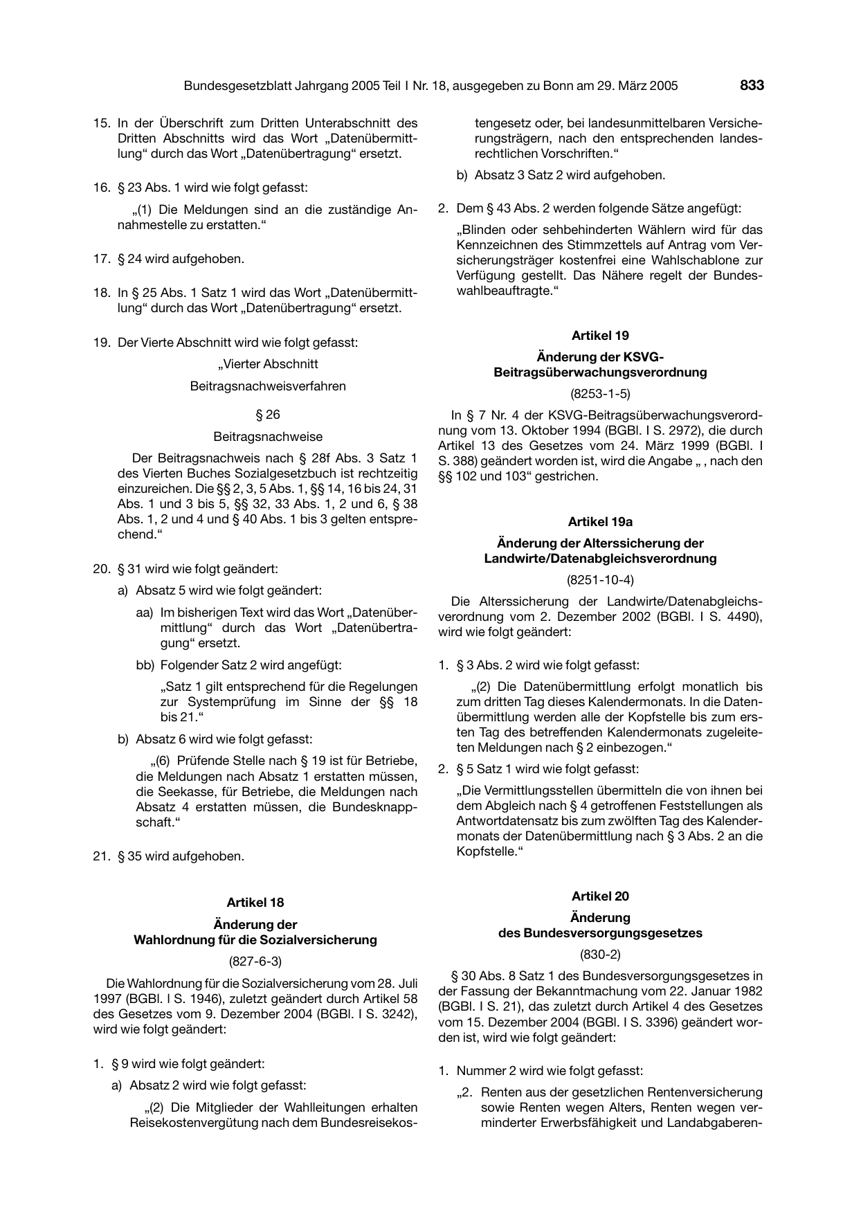 BGBl. 2005, Seite 833 — Originalseite als Abbildung