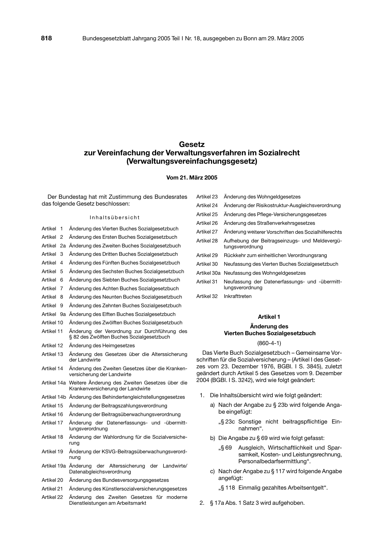 BGBl. 2005, Seite 818 — Originalseite als Abbildung