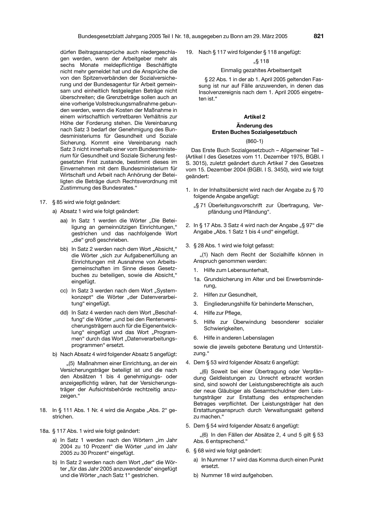 BGBl. 2005, Seite 821 — Originalseite als Abbildung