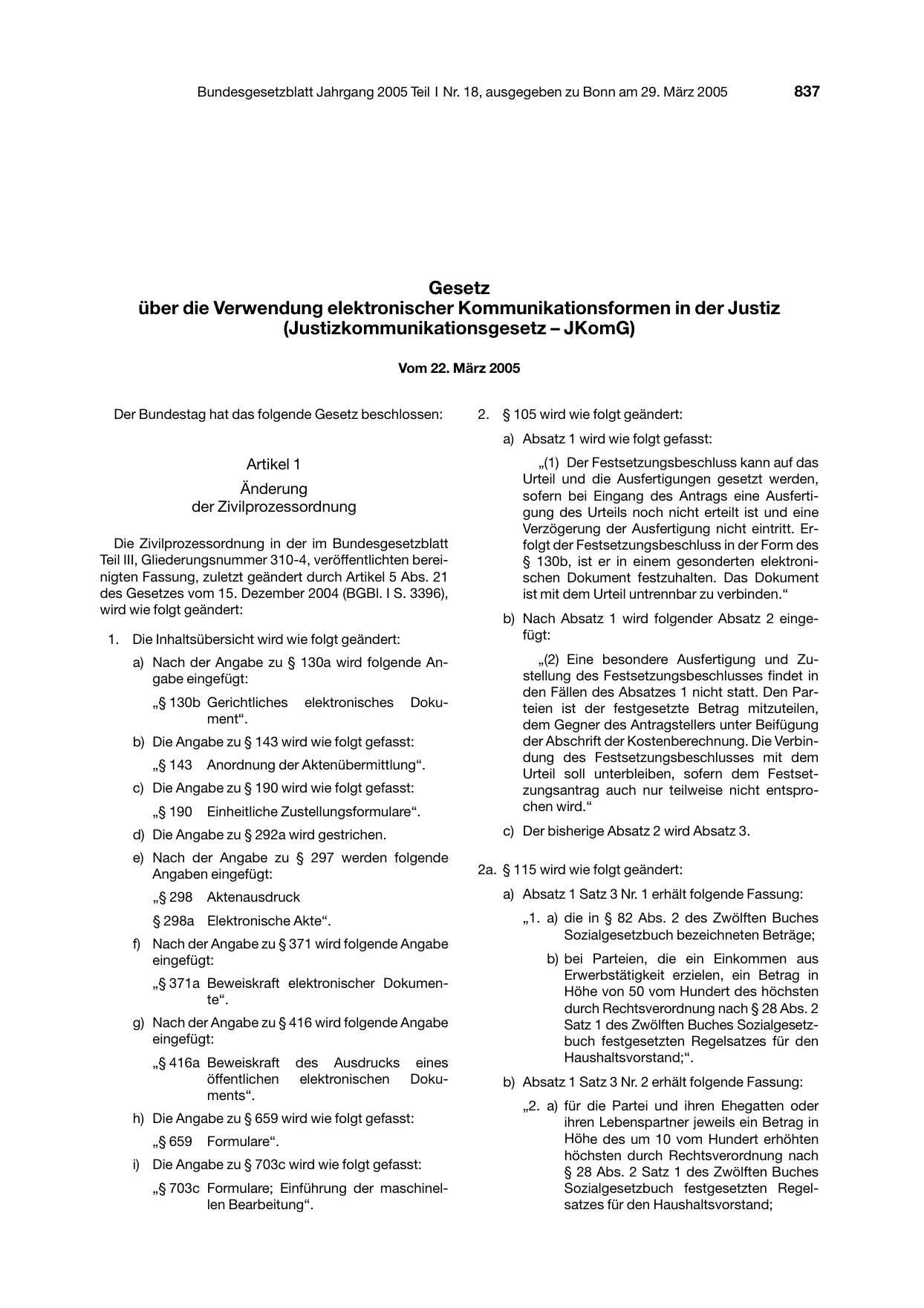 BGBl. 2005, Seite 837 — Originalseite als Abbildung