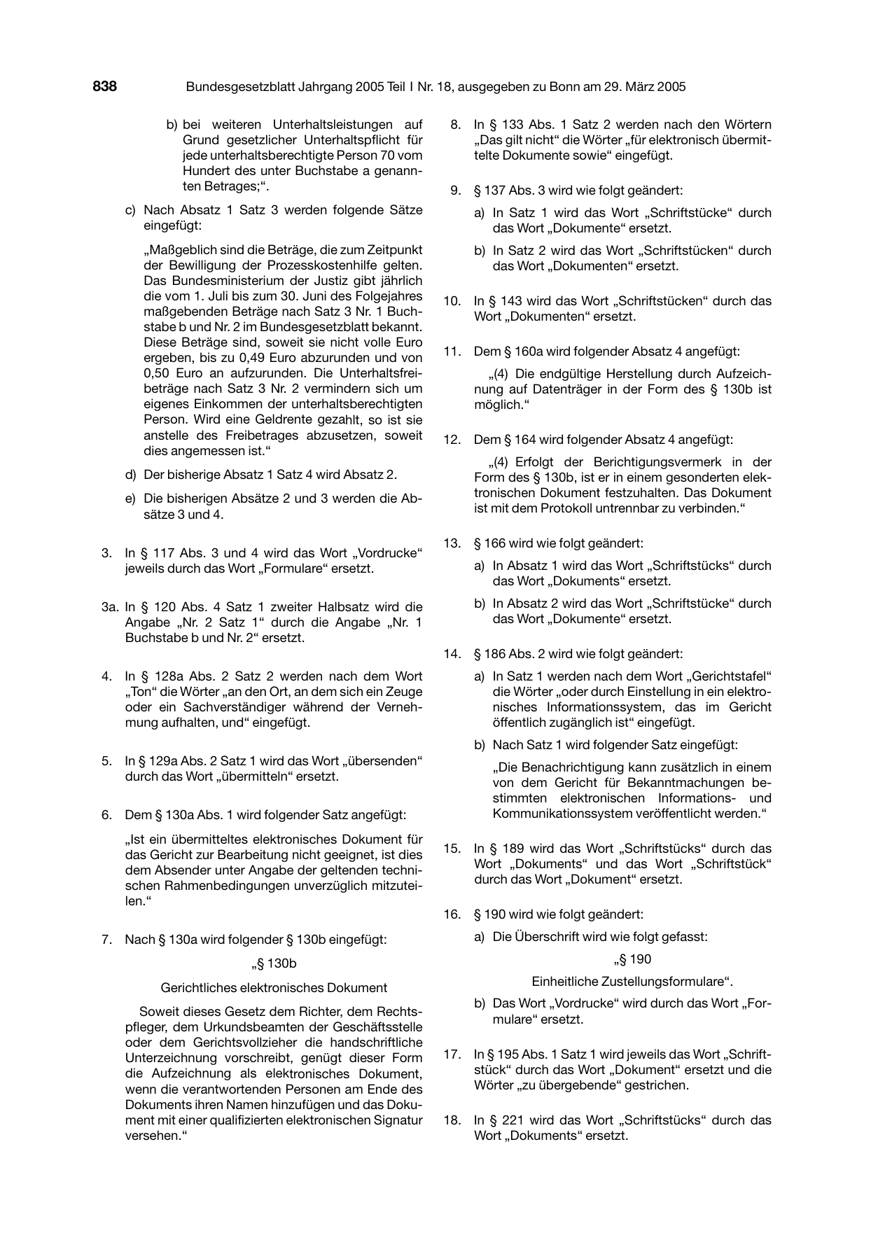 BGBl. 2005, Seite 838 — Originalseite als Abbildung