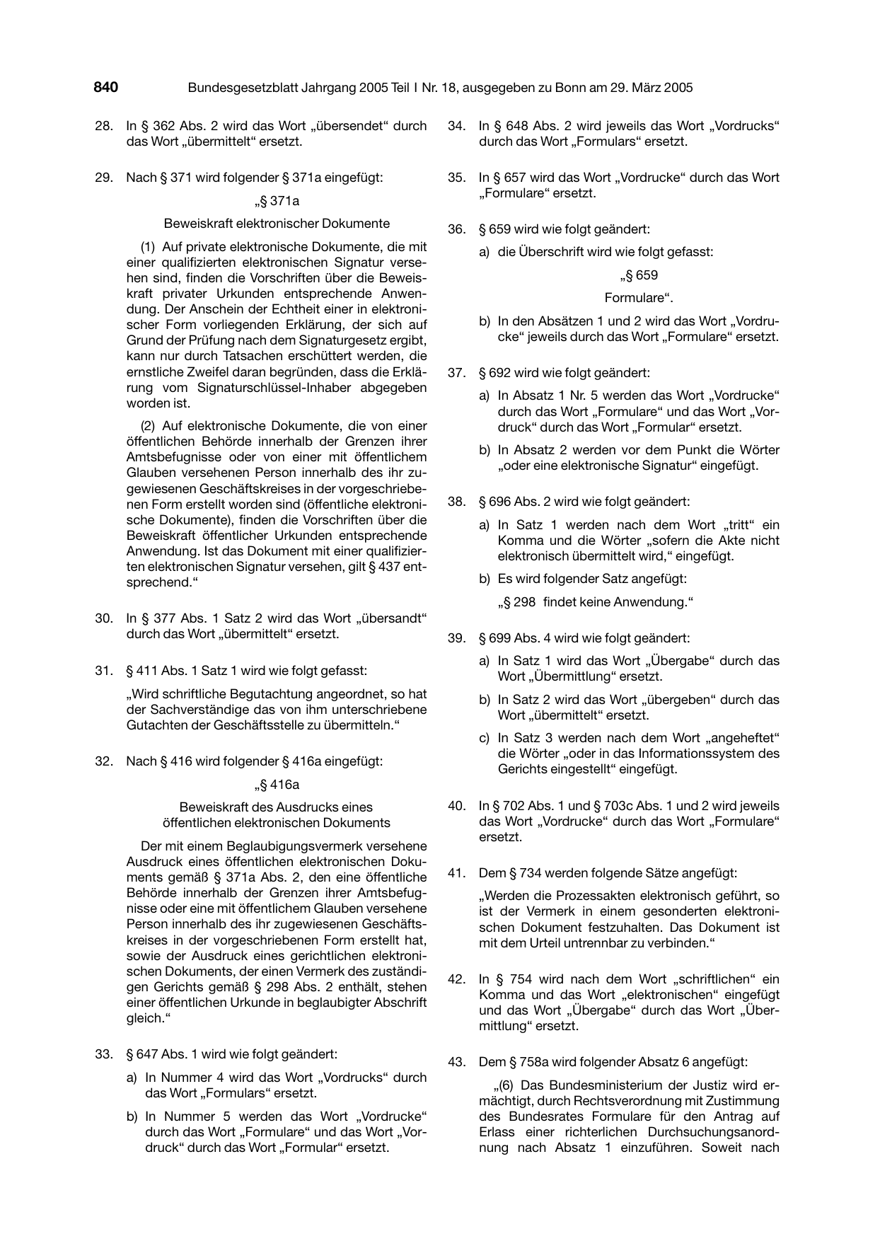 BGBl. 2005, Seite 840 — Originalseite als Abbildung