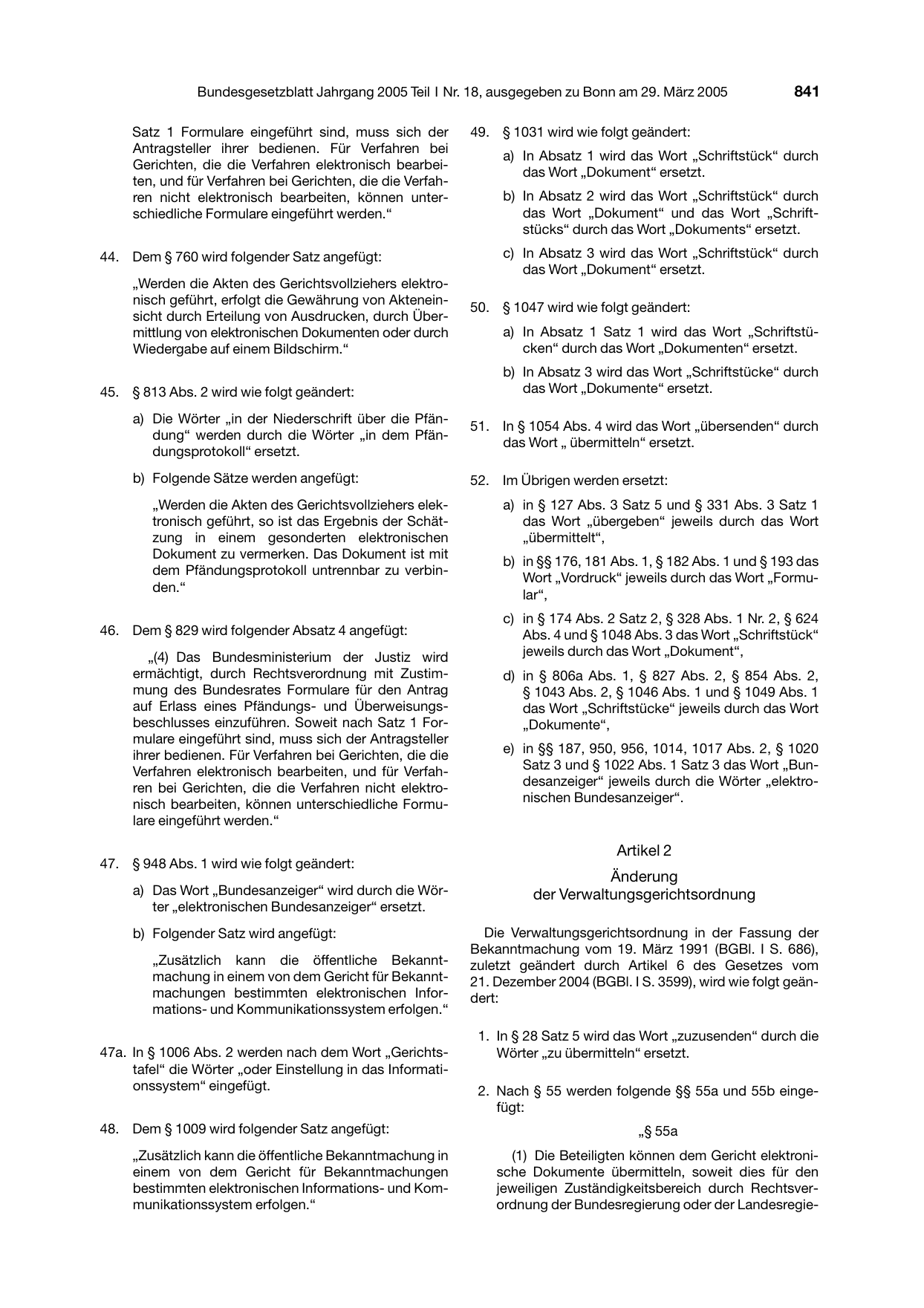 BGBl. 2005, Seite 841 — Originalseite als Abbildung
