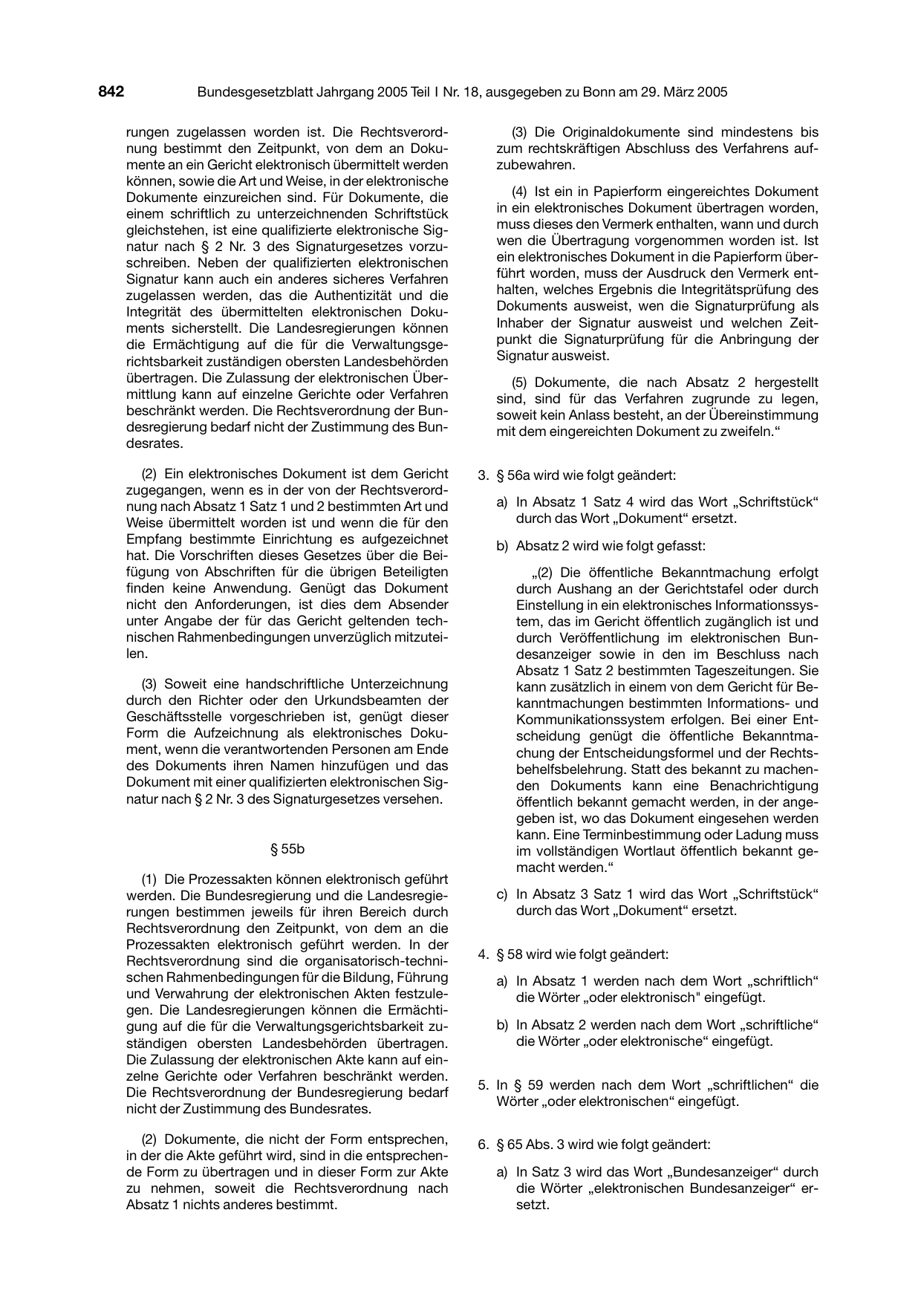 BGBl. 2005, Seite 842 — Originalseite als Abbildung