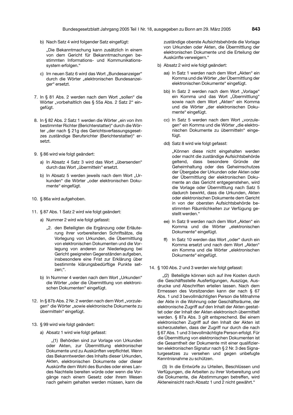 BGBl. 2005, Seite 843 — Originalseite als Abbildung