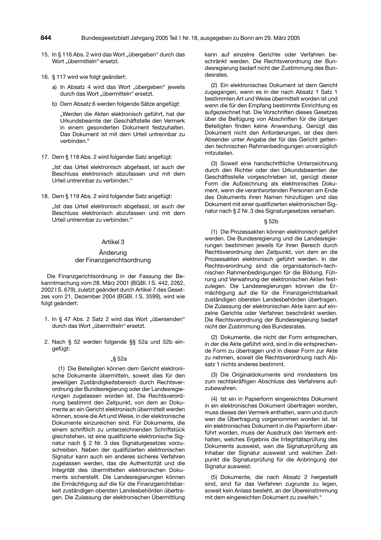 BGBl. 2005, Seite 844 — Originalseite als Abbildung