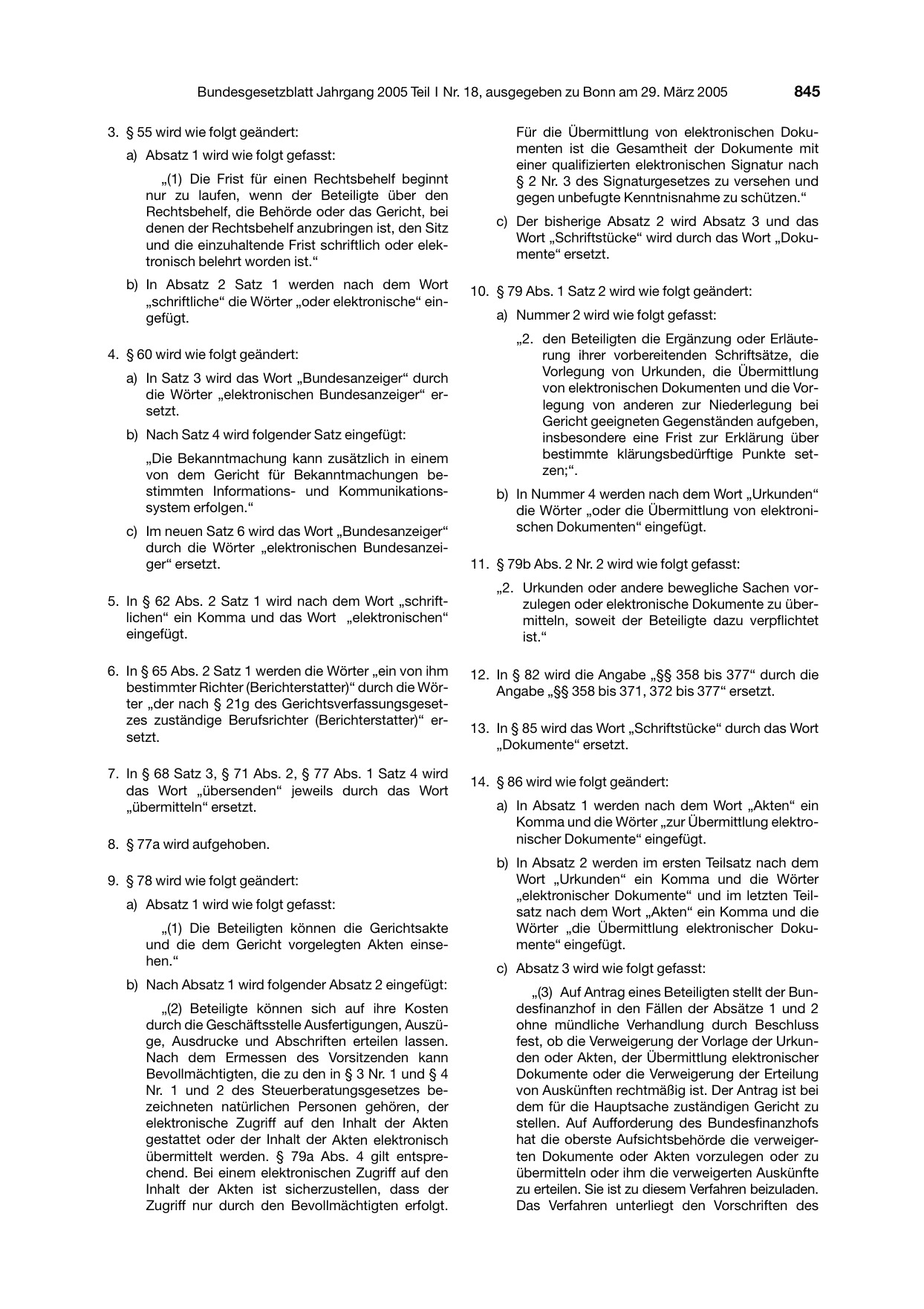 BGBl. 2005, Seite 845 — Originalseite als Abbildung