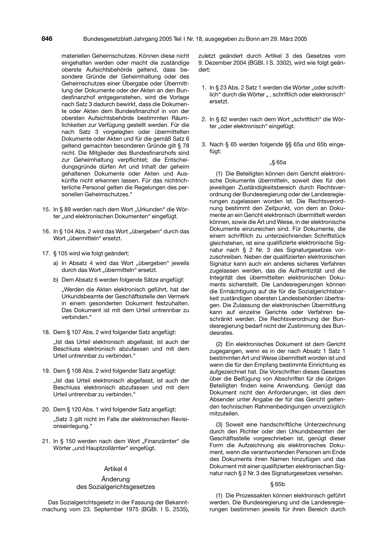 BGBl. 2005, Seite 846 — Originalseite als Abbildung