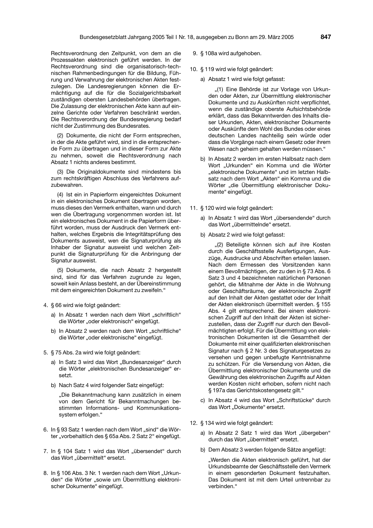 BGBl. 2005, Seite 847 — Originalseite als Abbildung
