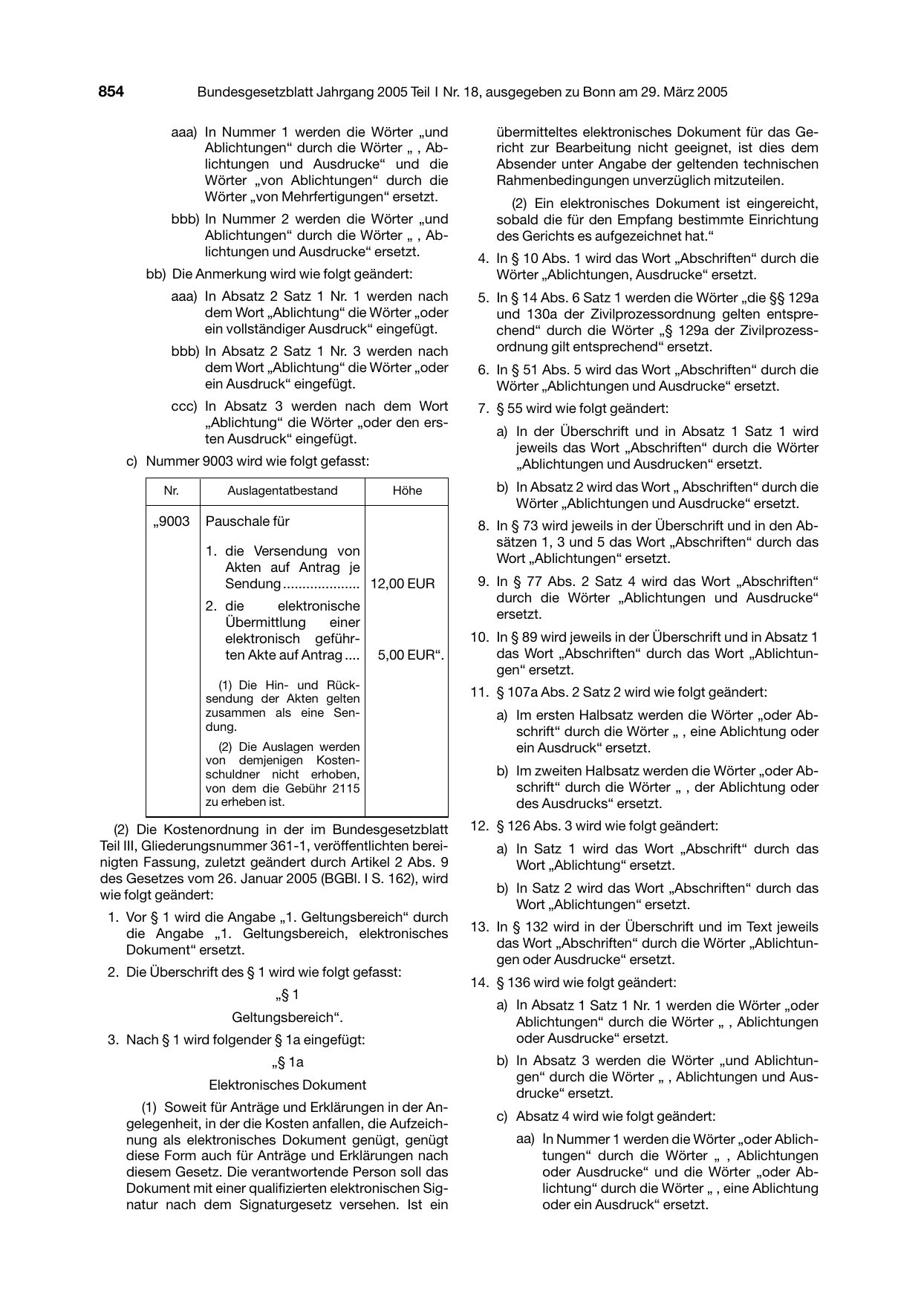 BGBl. 2005, Seite 854 — Originalseite als Abbildung