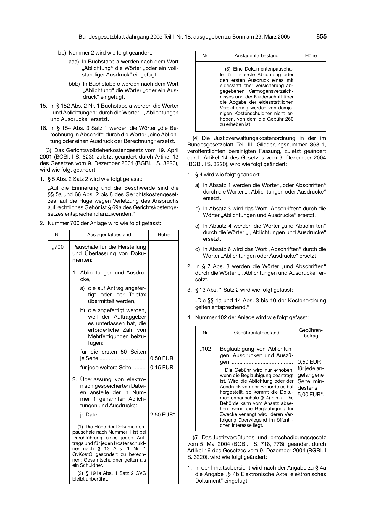 BGBl. 2005, Seite 855 — Originalseite als Abbildung