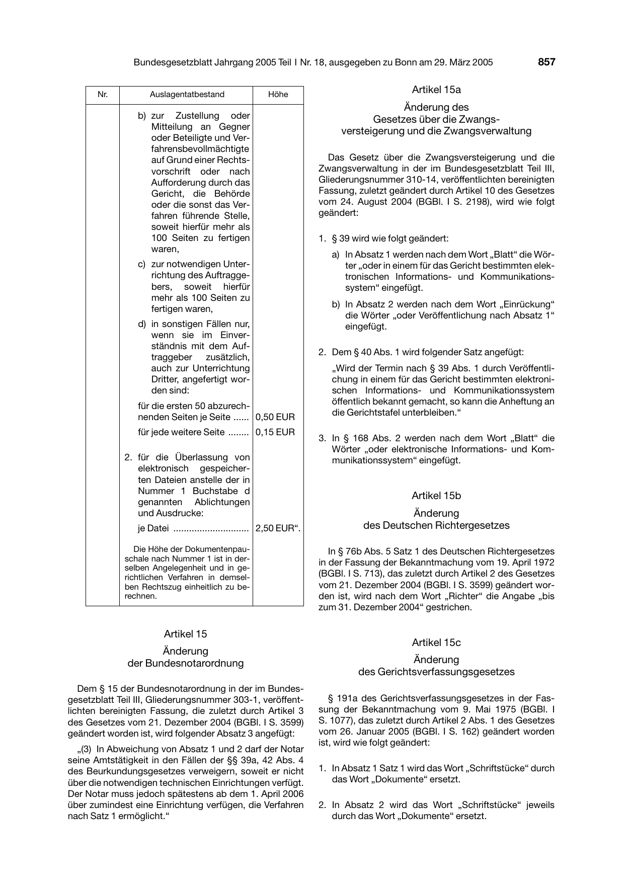 BGBl. 2005, Seite 857 — Originalseite als Abbildung