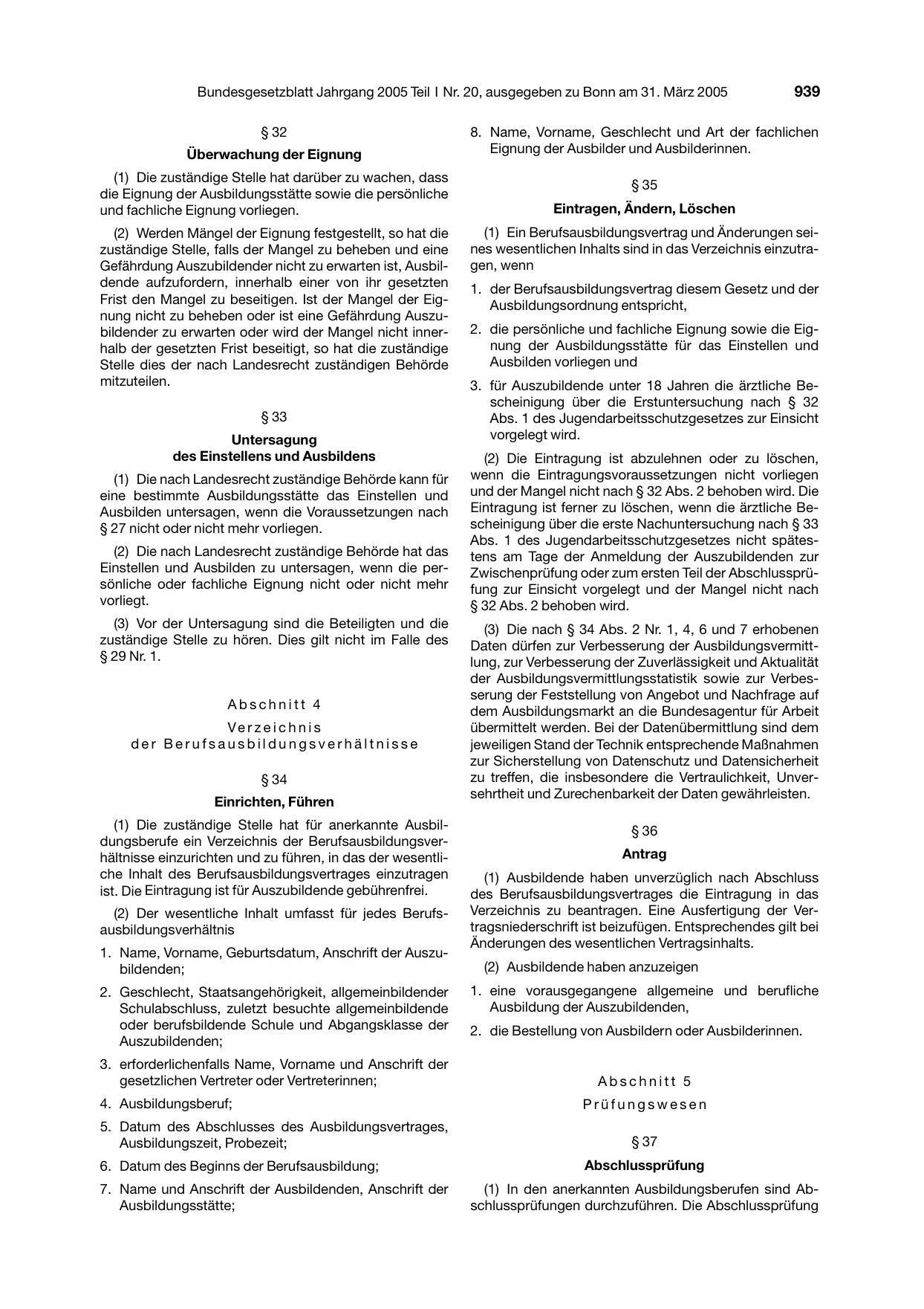 BGBl. 2005, Seite 939 — Originalseite als Abbildung