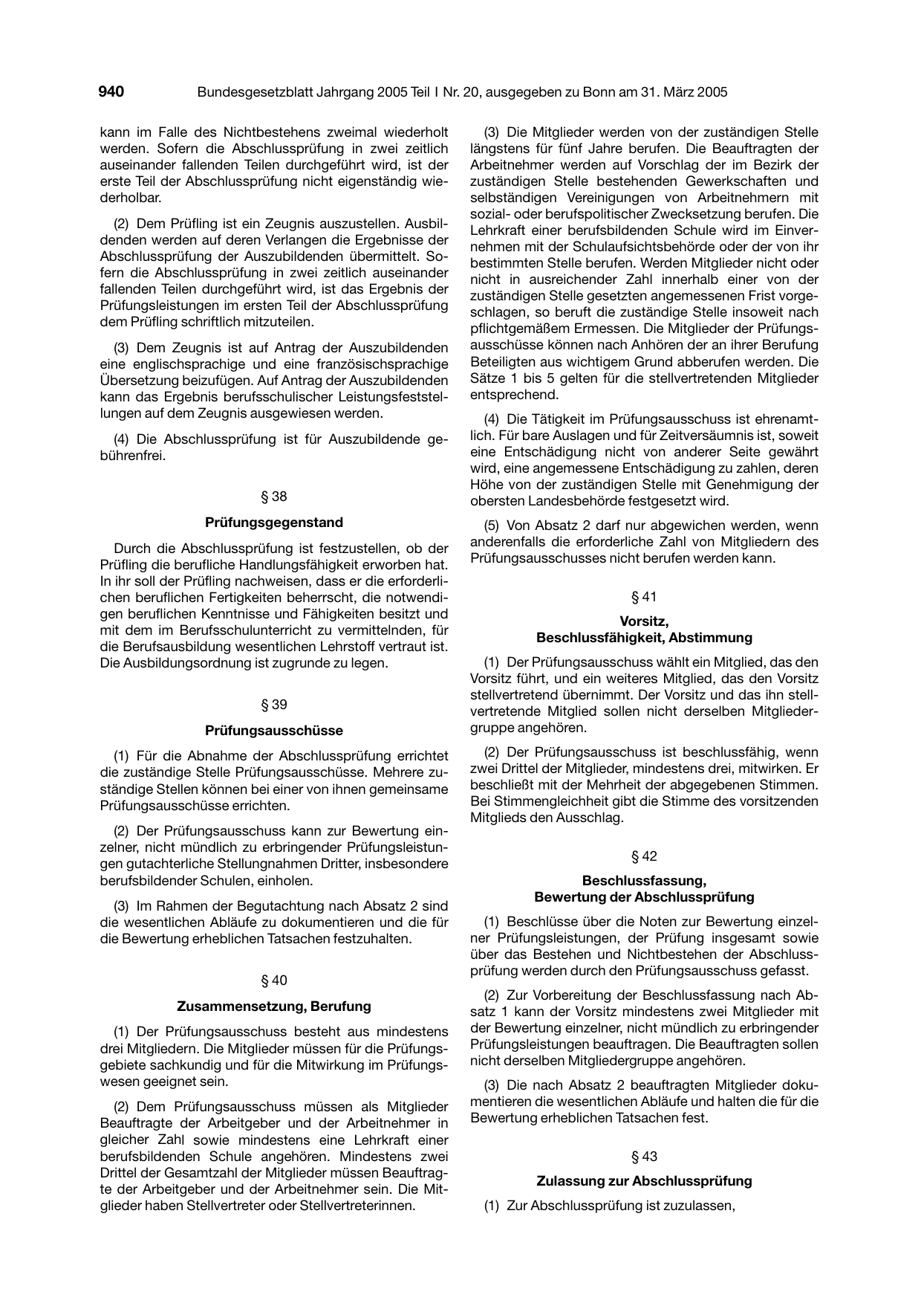BGBl. 2005, Seite 940 — Originalseite als Abbildung