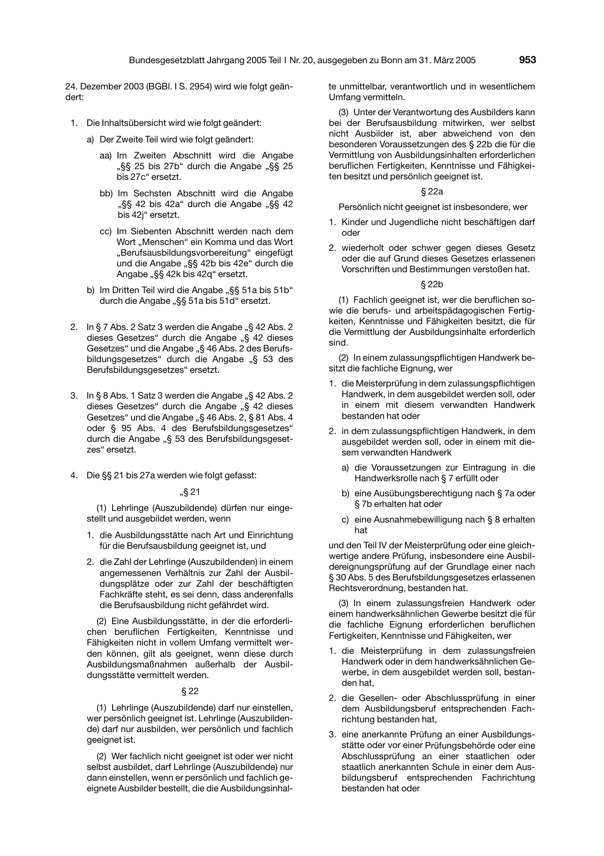 BGBl. 2005, Seite 953 — Originalseite als Abbildung