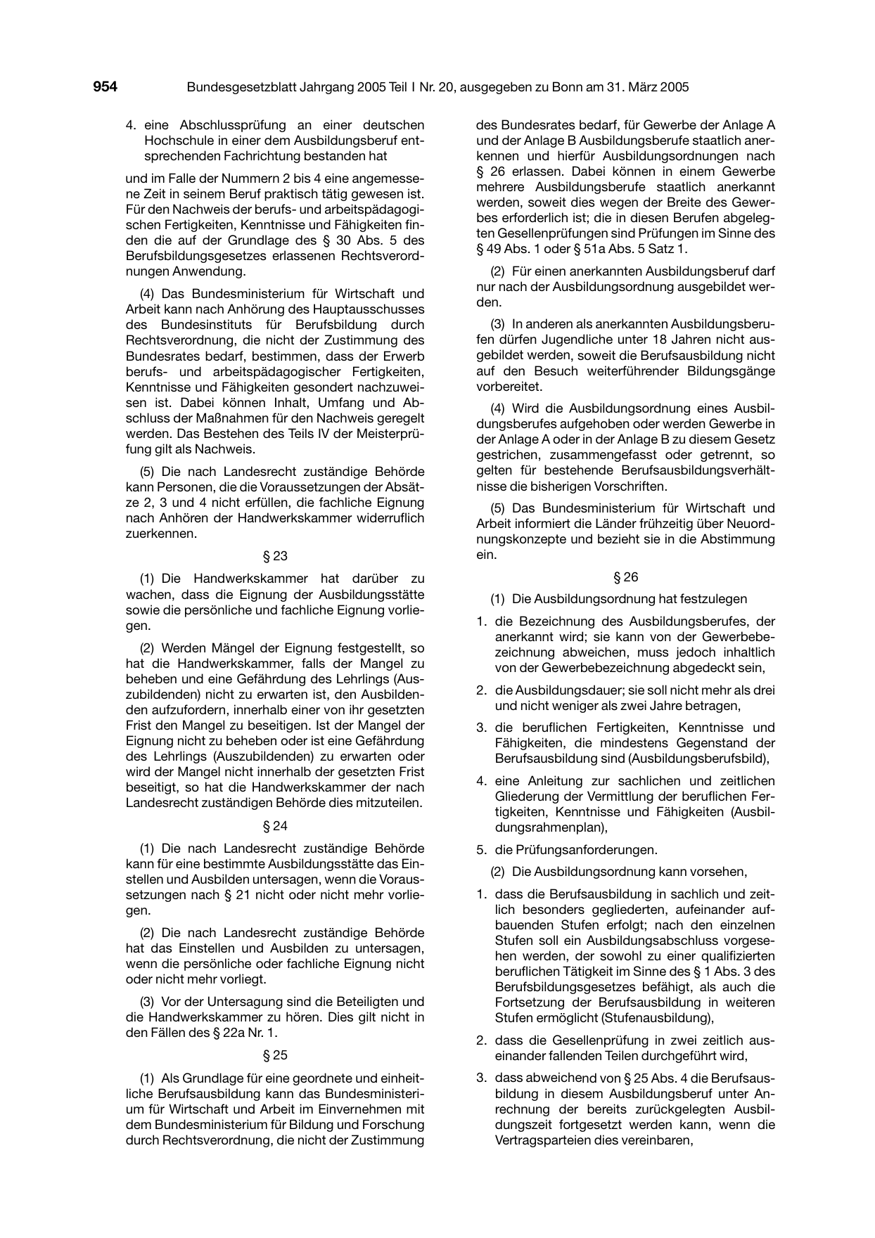 BGBl. 2005, Seite 954 — Originalseite als Abbildung