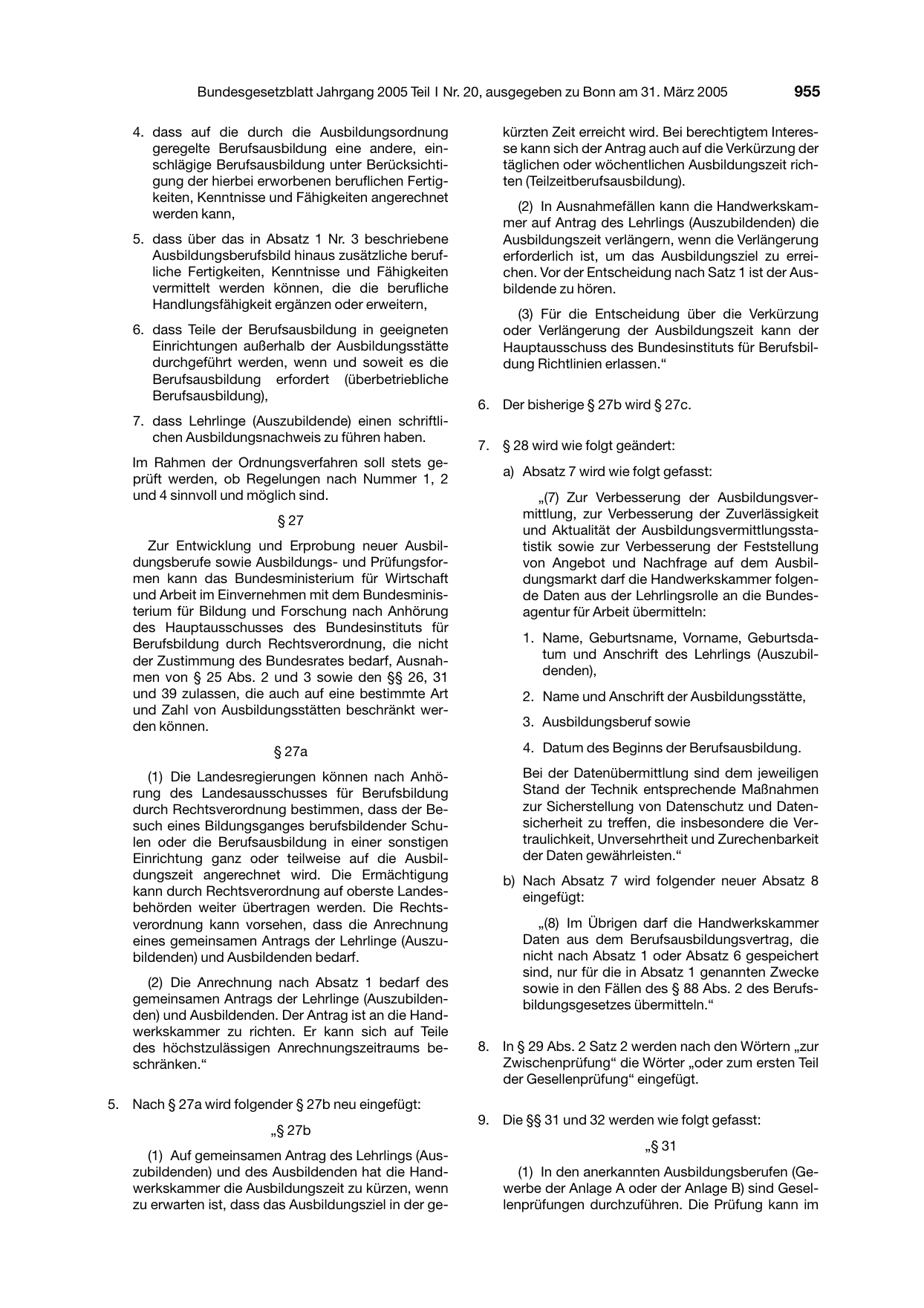 BGBl. 2005, Seite 955 — Originalseite als Abbildung