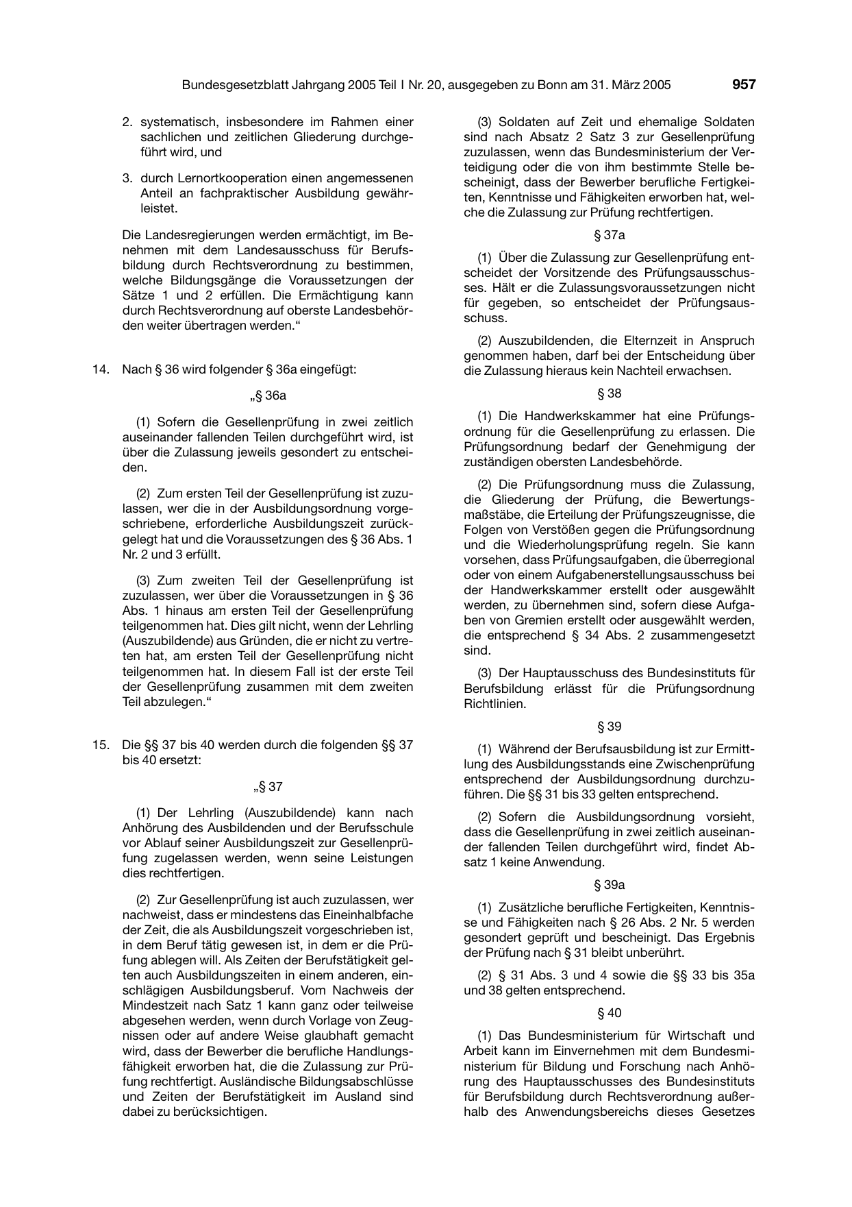 BGBl. 2005, Seite 957 — Originalseite als Abbildung