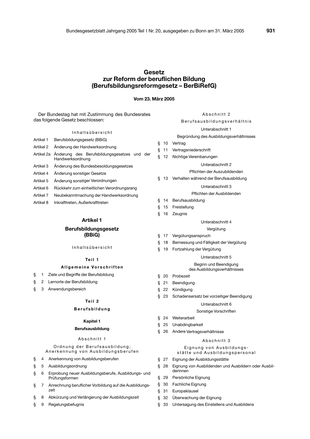 BGBl. 2005, Seite 931 — Originalseite als Abbildung