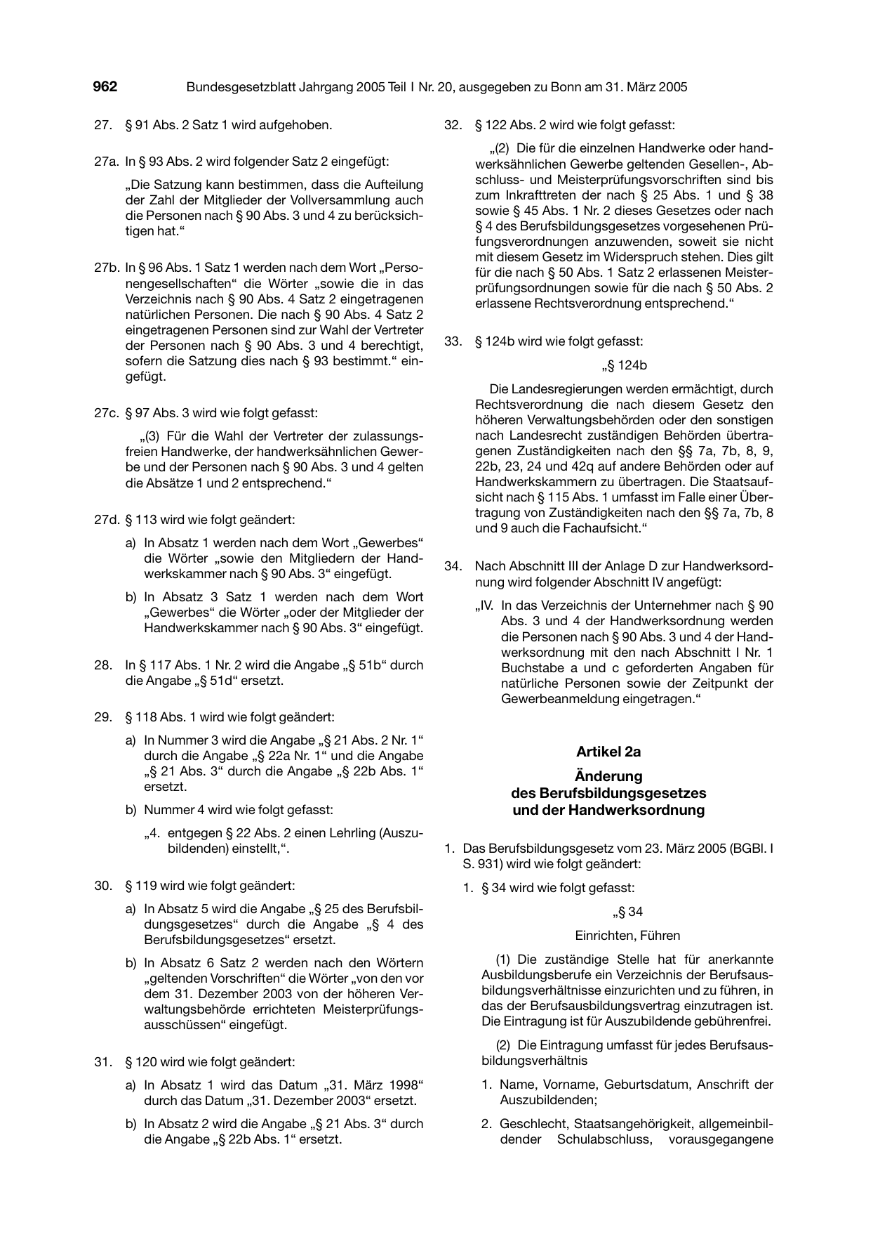 BGBl. 2005, Seite 962 — Originalseite als Abbildung