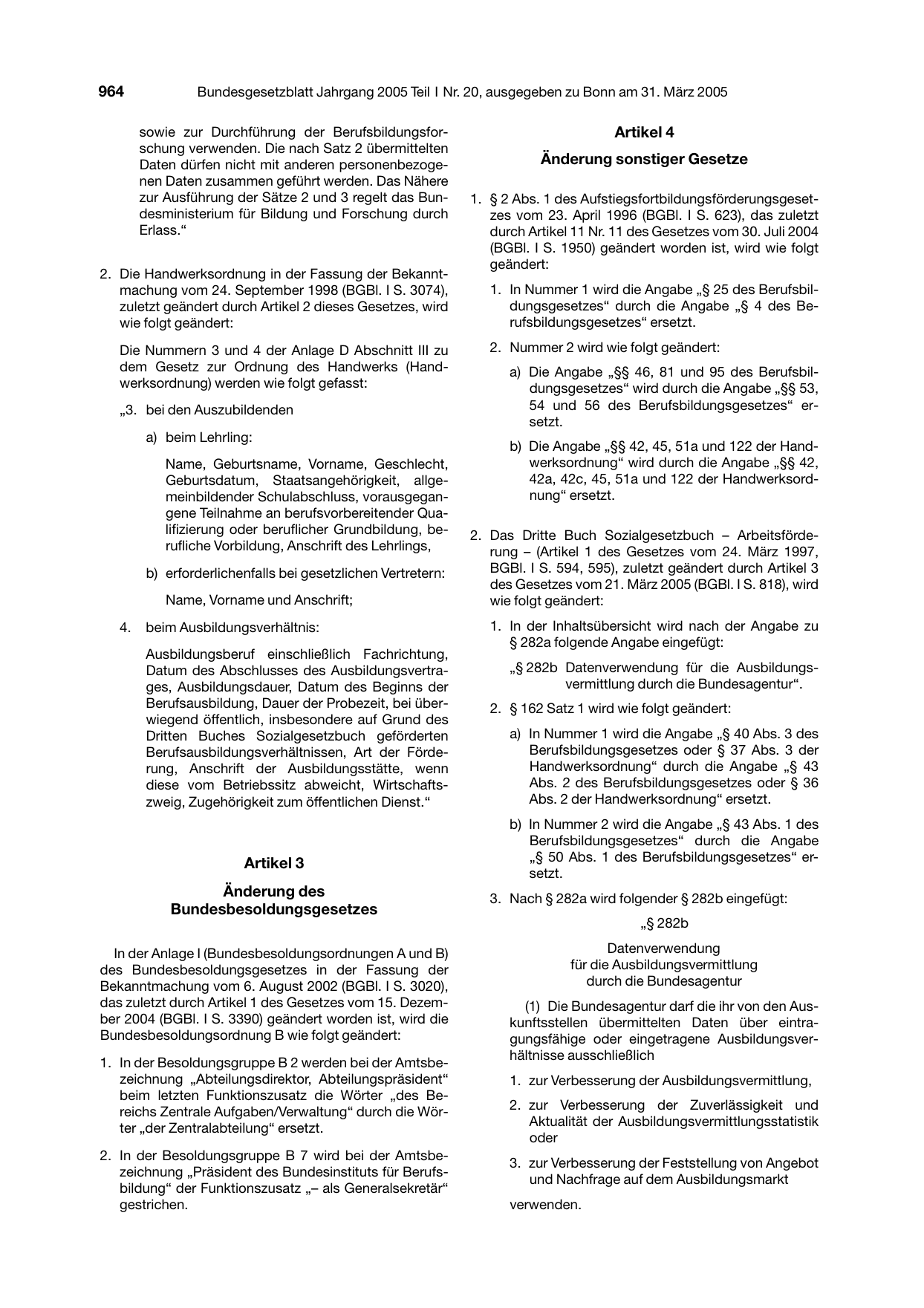 BGBl. 2005, Seite 964 — Originalseite als Abbildung