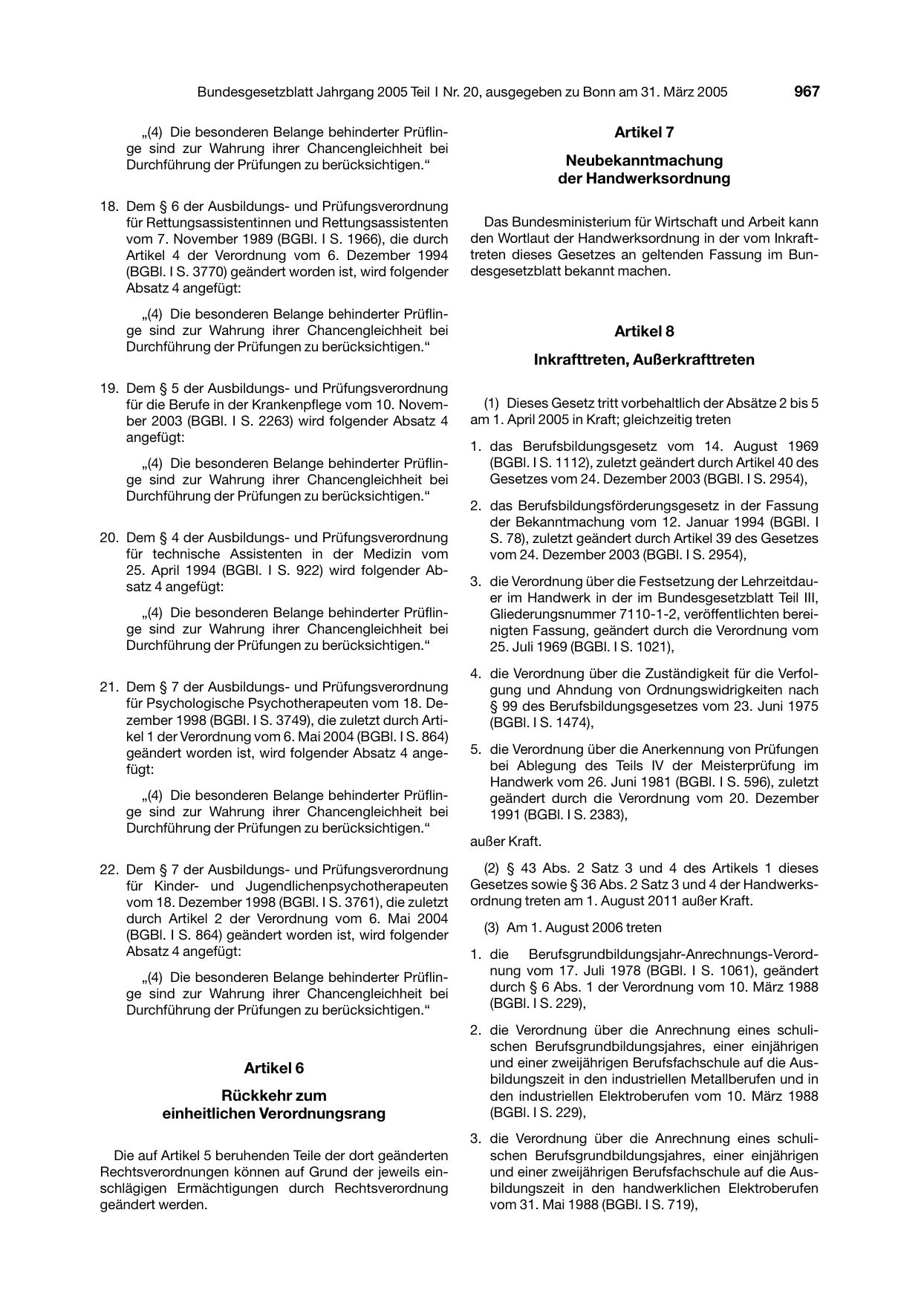 BGBl. 2005, Seite 967 — Originalseite als Abbildung