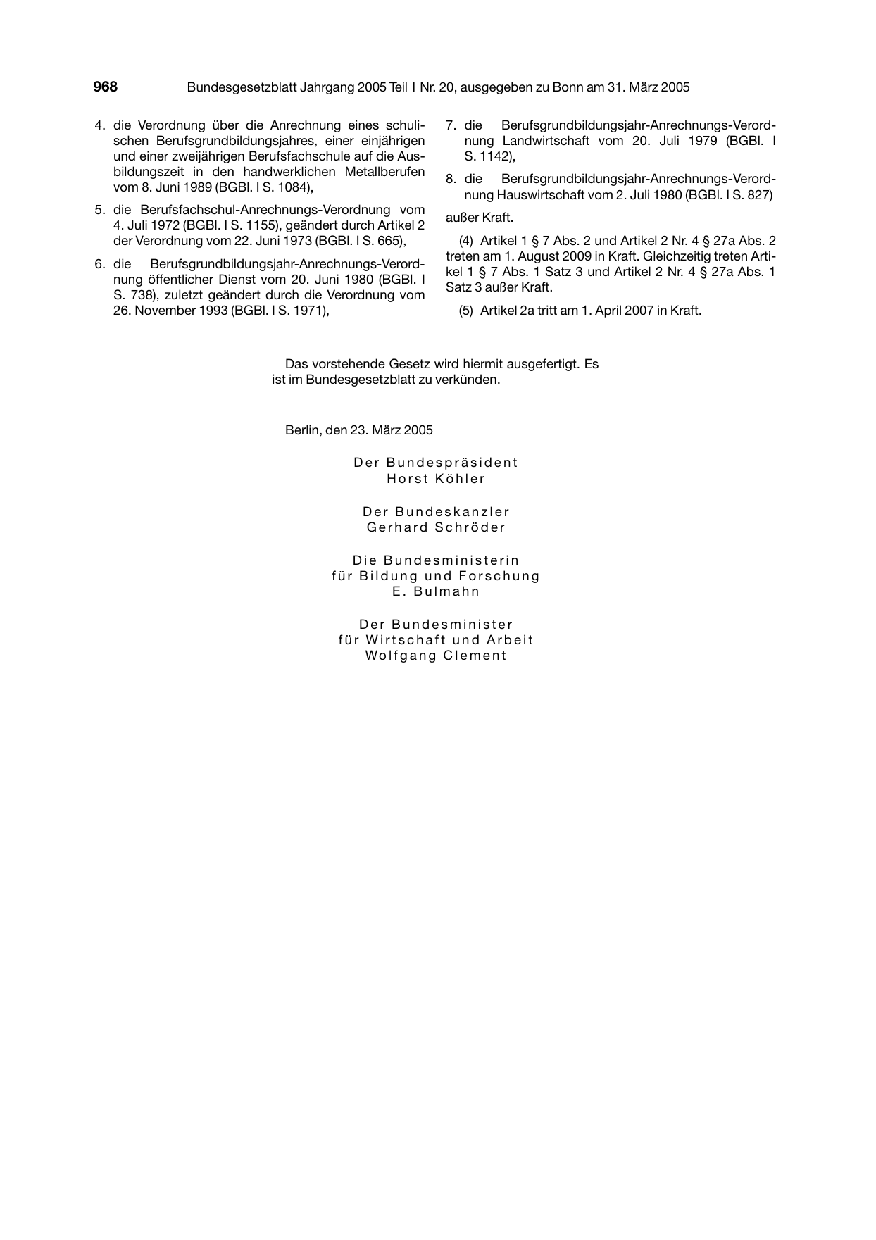 BGBl. 2005, Seite 968 — Originalseite als Abbildung