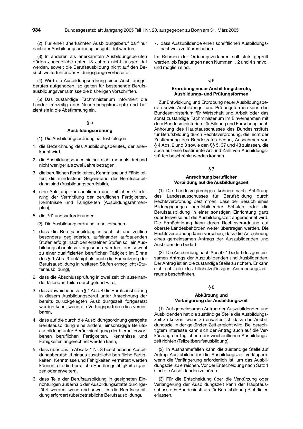 BGBl. 2005, Seite 934 — Originalseite als Abbildung