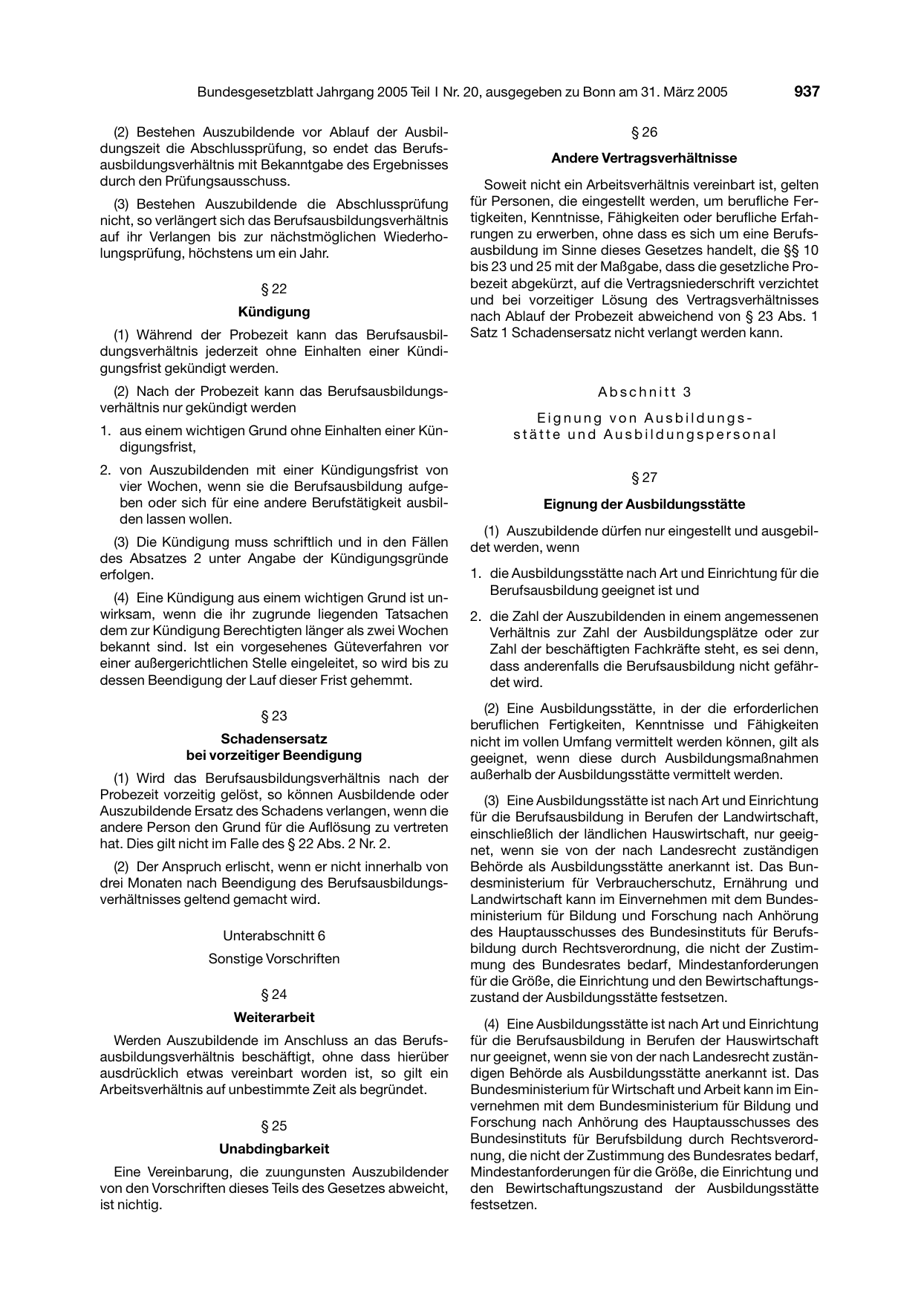 BGBl. 2005, Seite 937 — Originalseite als Abbildung