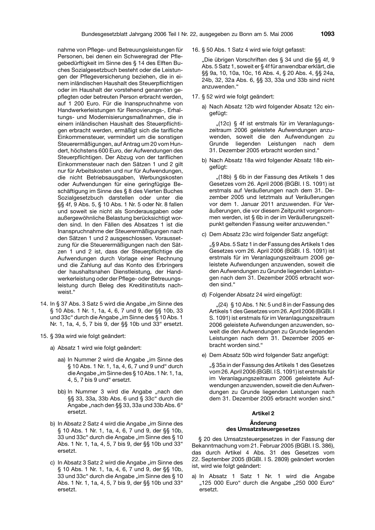 BGBl. 2006, Seite 1093 — Originalseite als Abbildung