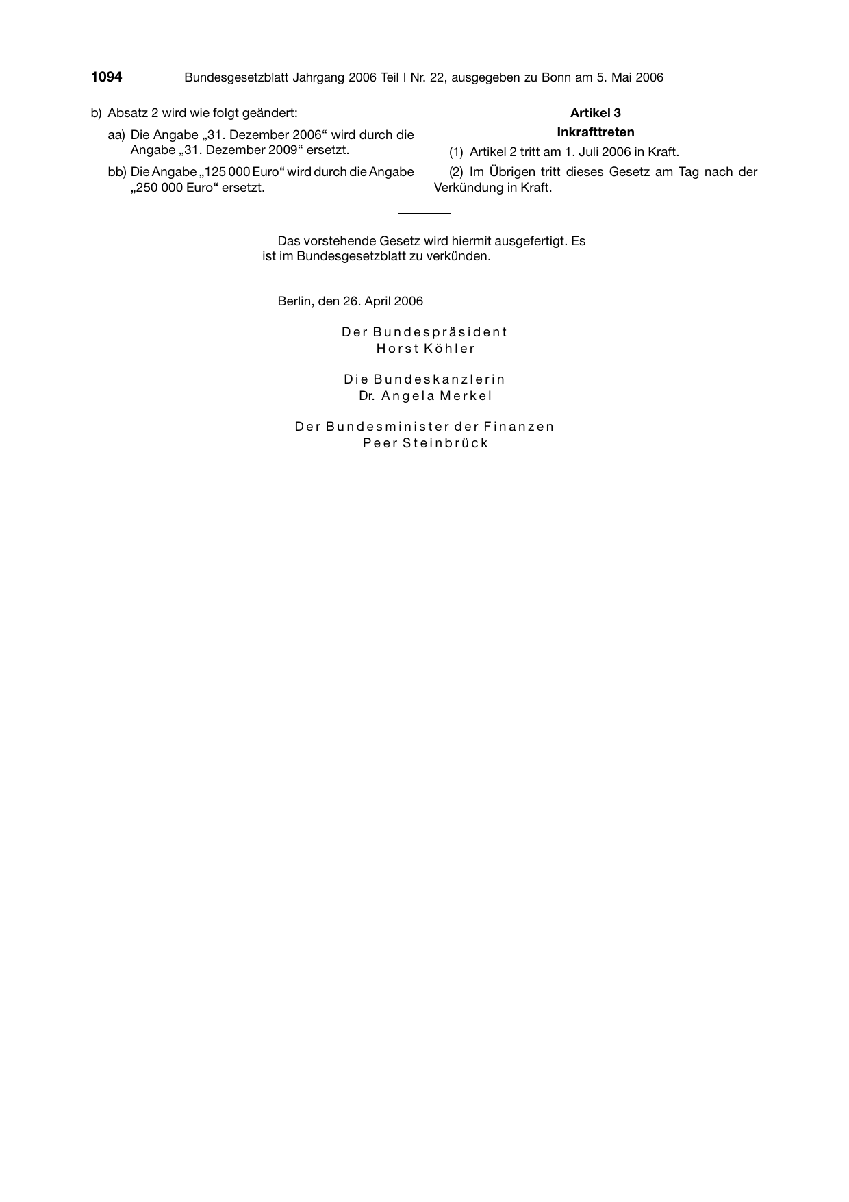 BGBl. 2006, Seite 1094 — Originalseite als Abbildung