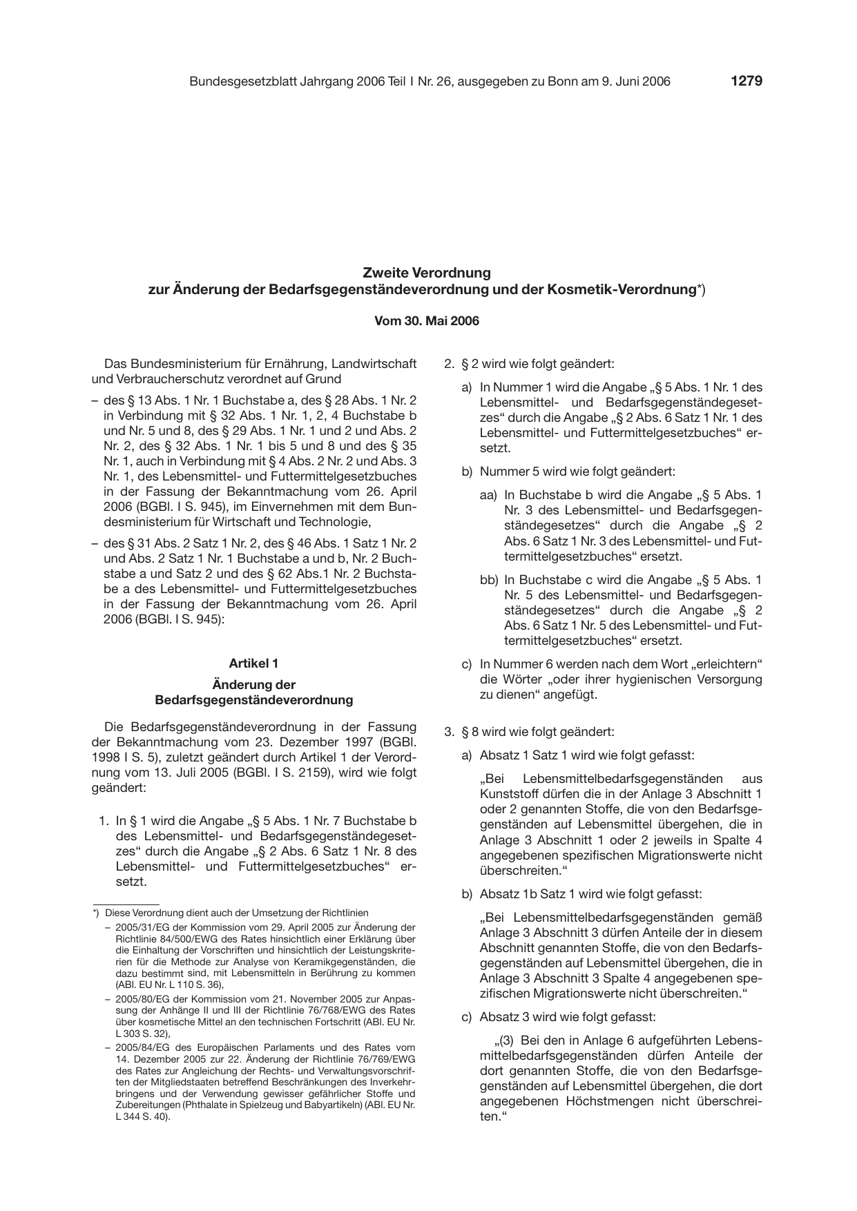 BGBl. 2006, Seite 1279 — Originalseite als Abbildung