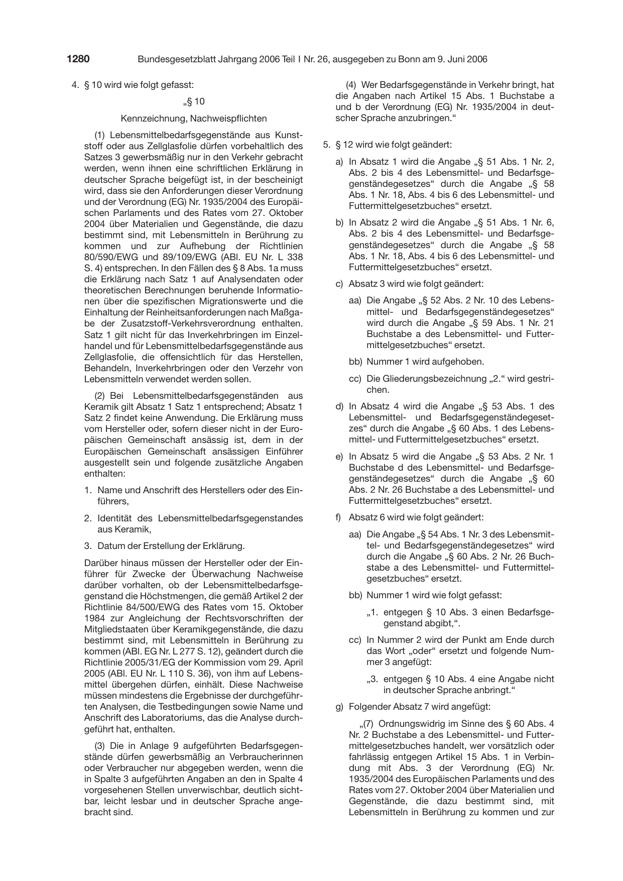 BGBl. 2006, Seite 1280 — Originalseite als Abbildung