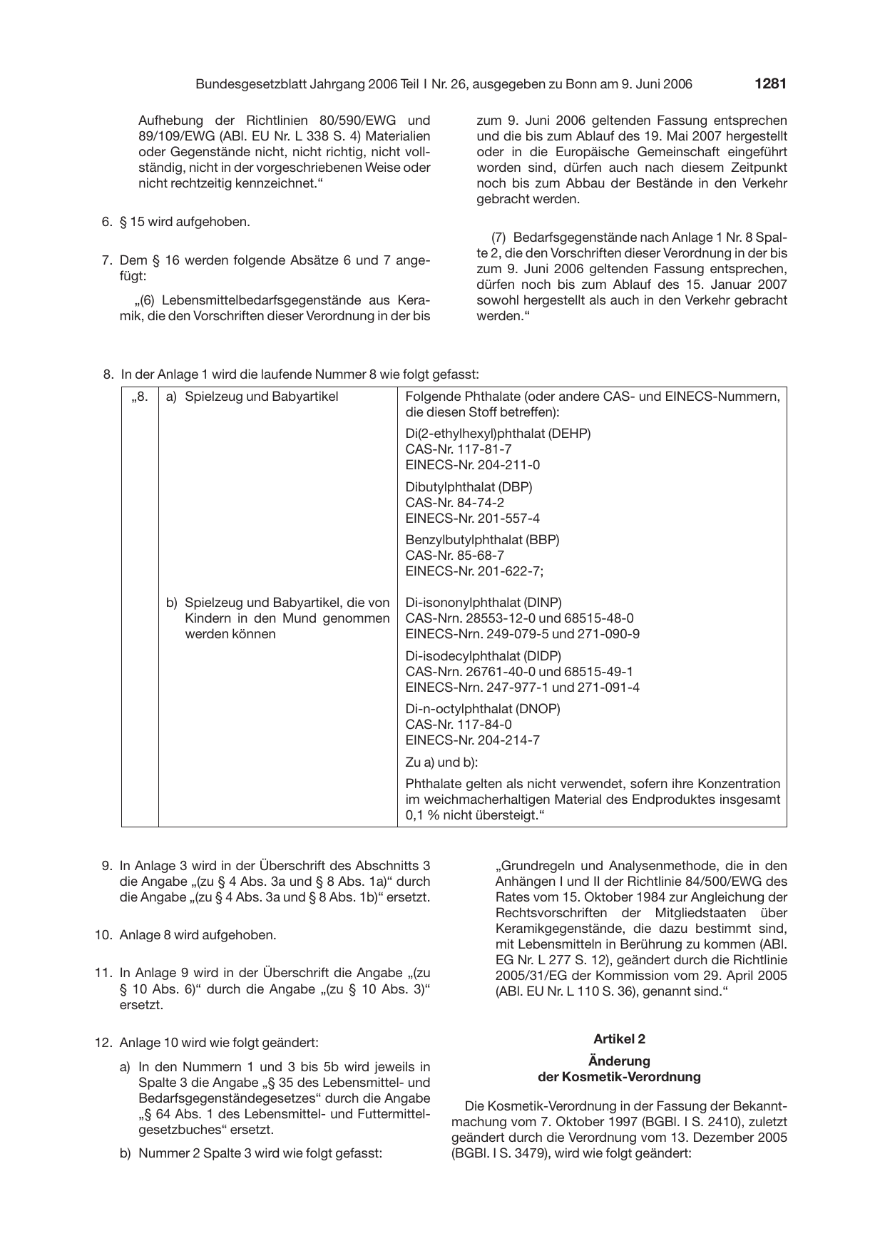 BGBl. 2006, Seite 1281 — Originalseite als Abbildung