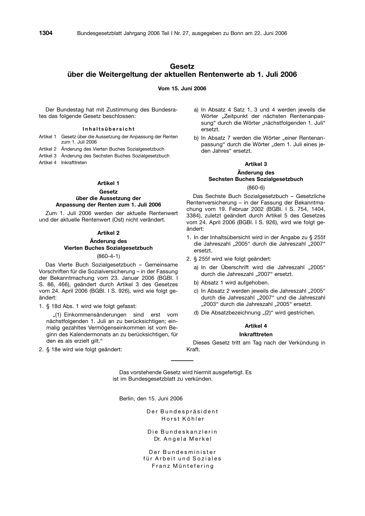 BGBl. 2006, Seite 1304 — Originalseite als Abbildung