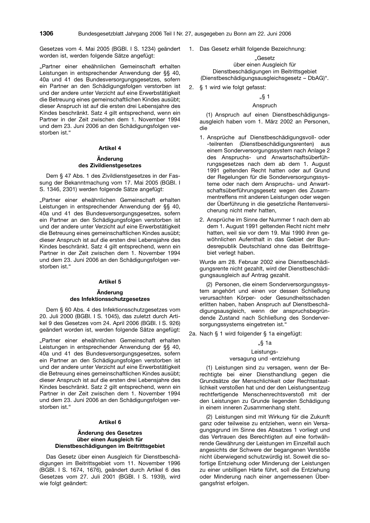 BGBl. 2006, Seite 1306 — Originalseite als Abbildung