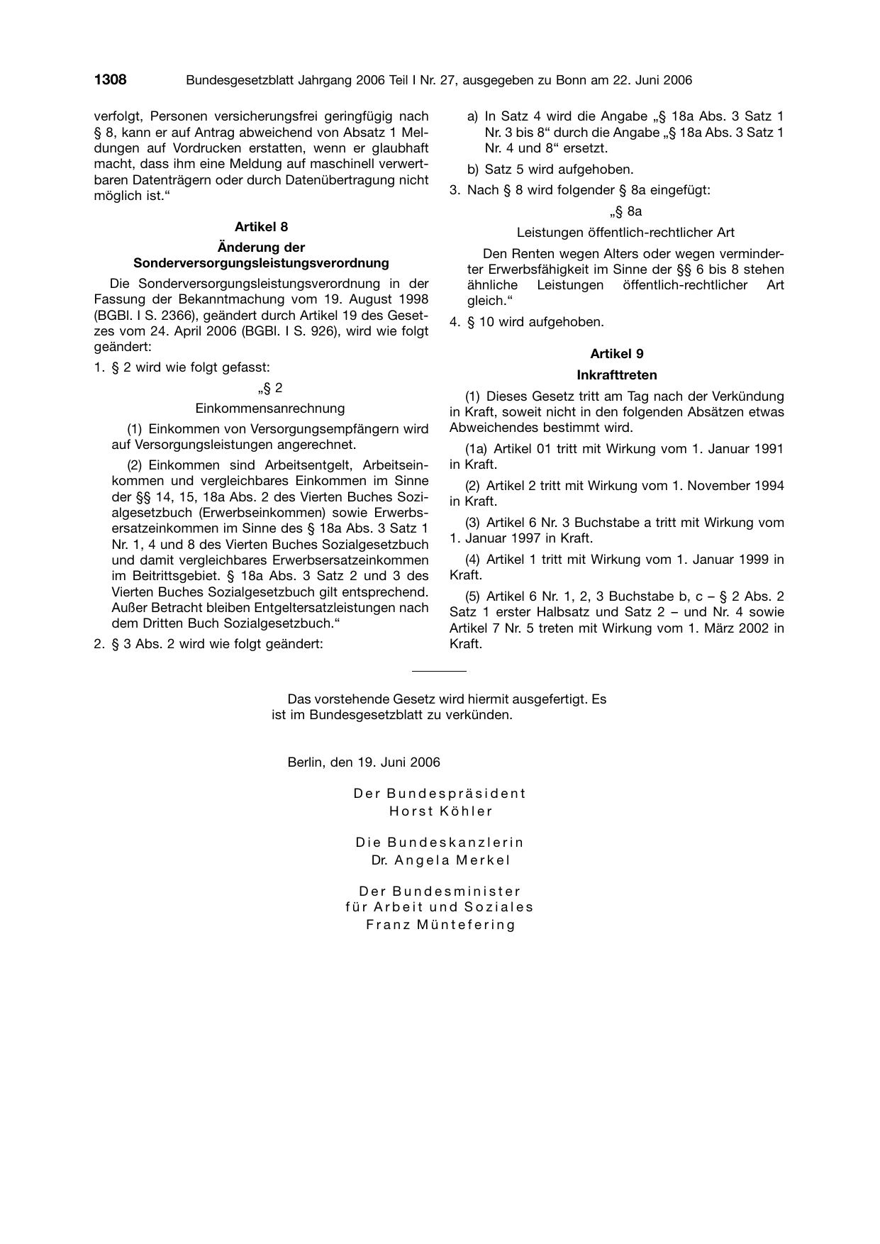 BGBl. 2006, Seite 1308 — Originalseite als Abbildung