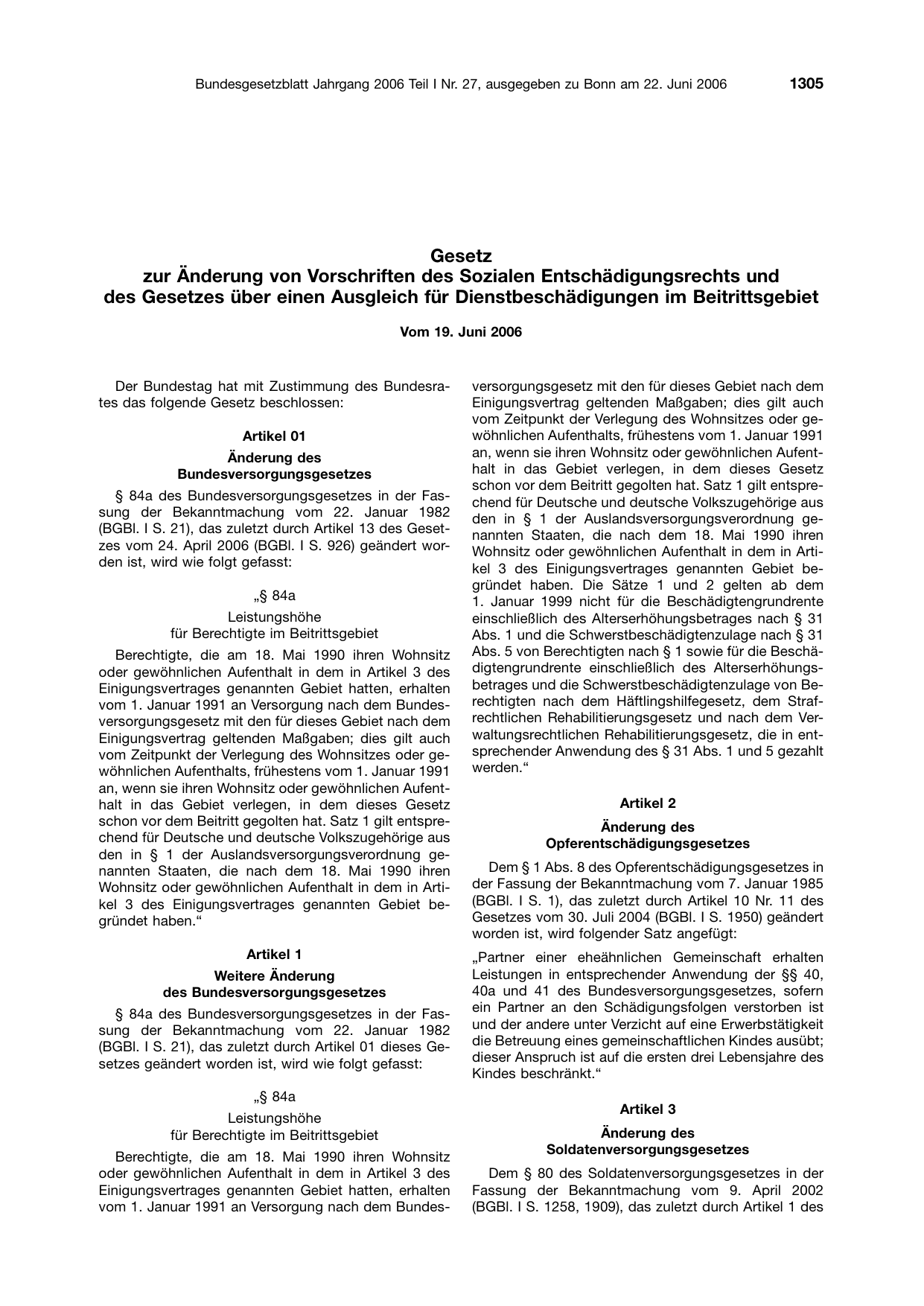 BGBl. 2006, Seite 1305 — Originalseite als Abbildung