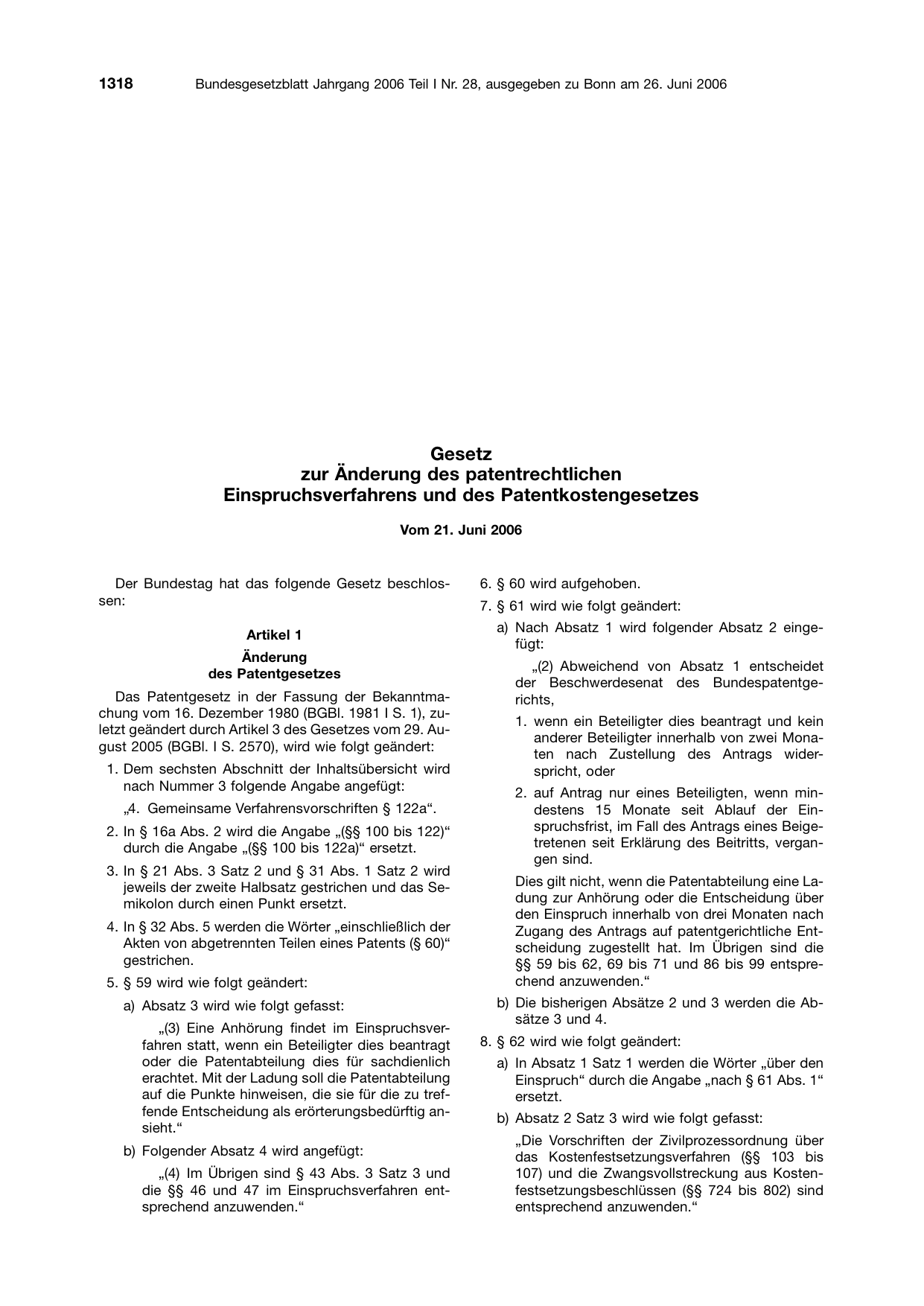 BGBl. 2006, Seite 1318 — Originalseite als Abbildung