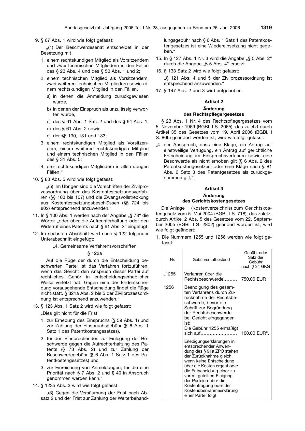 BGBl. 2006, Seite 1319 — Originalseite als Abbildung