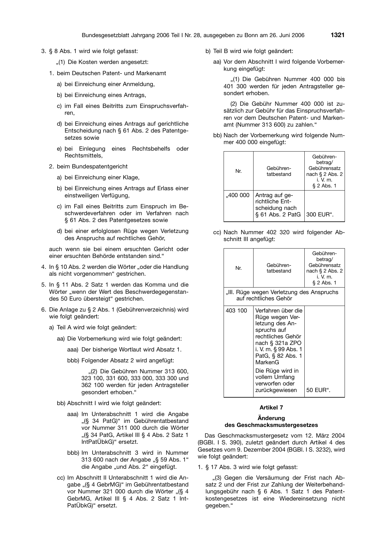 BGBl. 2006, Seite 1321 — Originalseite als Abbildung