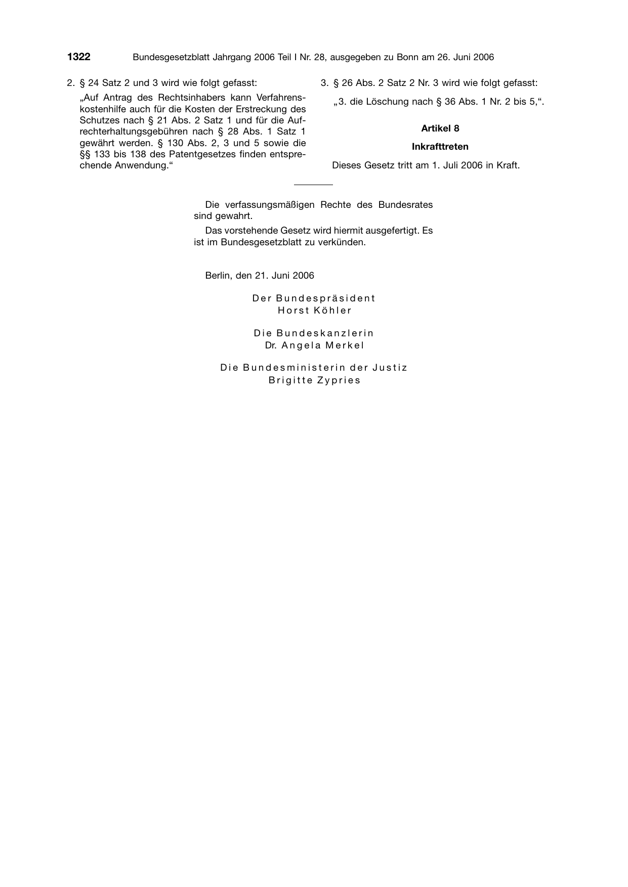 BGBl. 2006, Seite 1322 — Originalseite als Abbildung
