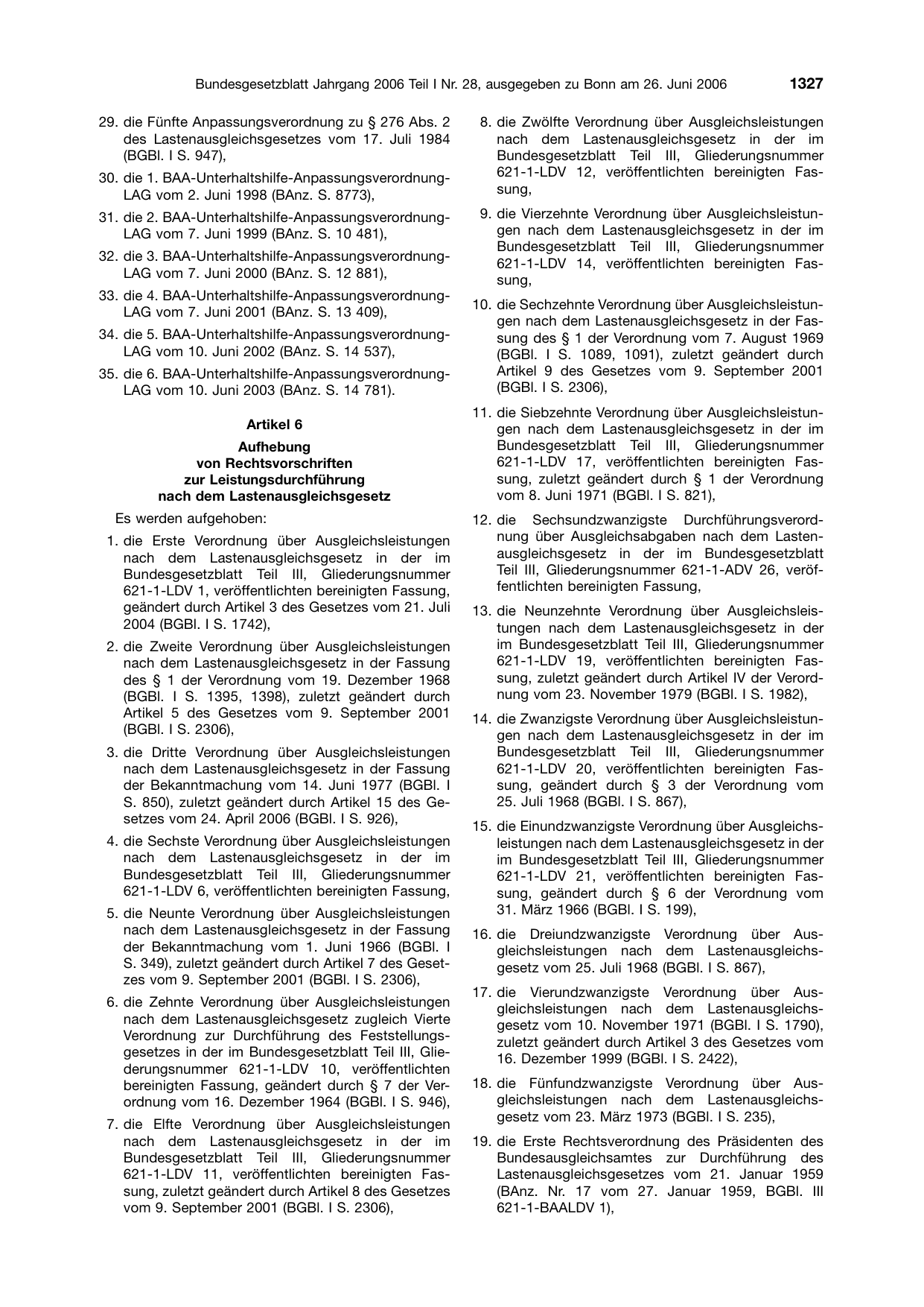 BGBl. 2006, Seite 1327 — Originalseite als Abbildung
