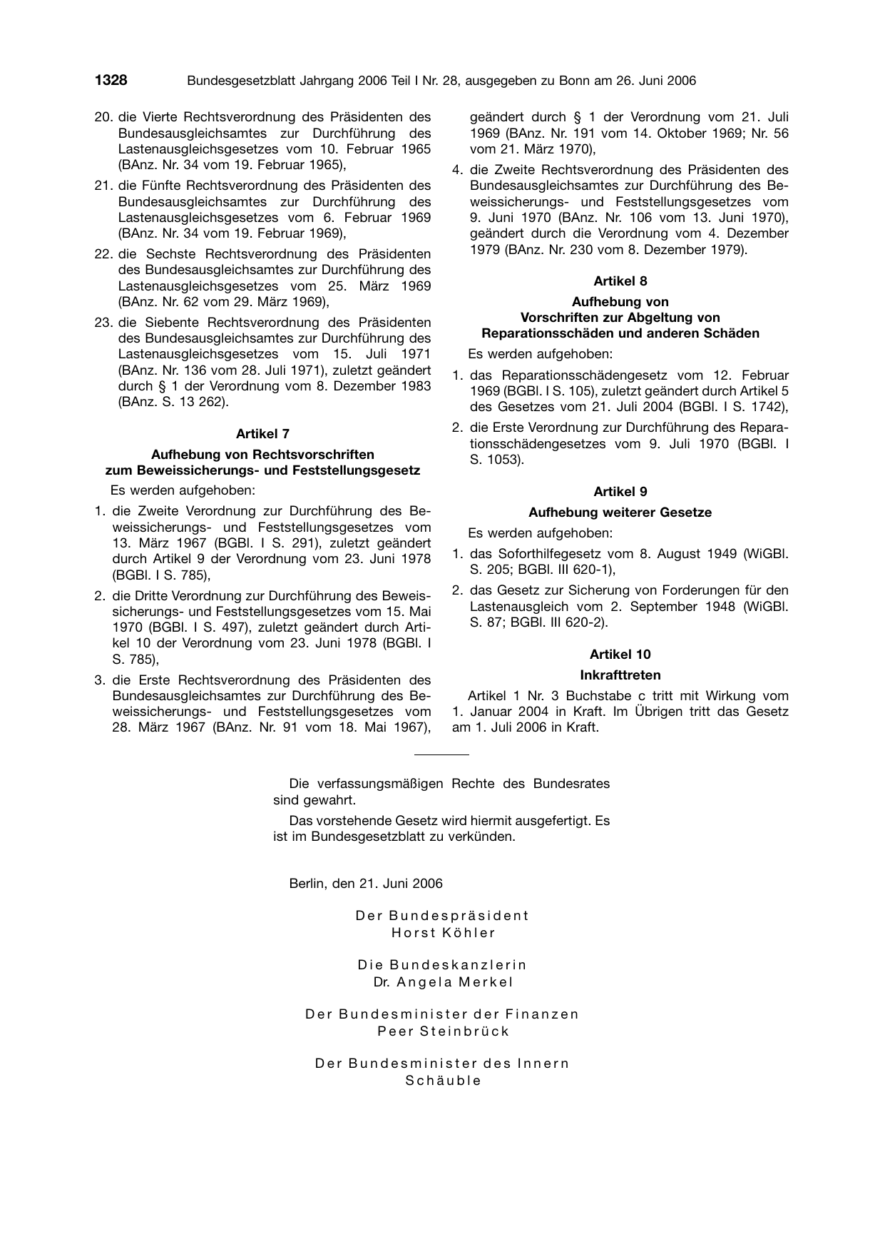 BGBl. 2006, Seite 1328 — Originalseite als Abbildung